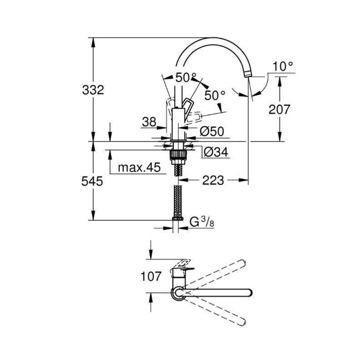 Grohe Mitigeur évier - bec haut GROHE QuickFix - START LOOP