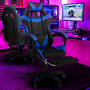 Voir la diapositive 2 : ID MARKET Fauteuil de gaming ALEX réglable avec repose-pied, coussin de tête et coussin lombaire noir et bleu