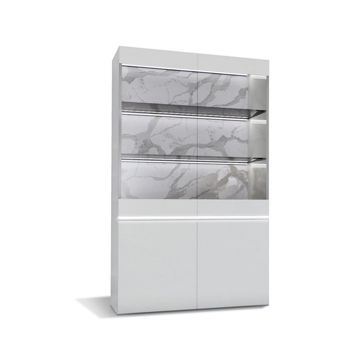 BEST MOBILIER Amaury - vitrine - blanc - fond effet marbre - 115x185 cm