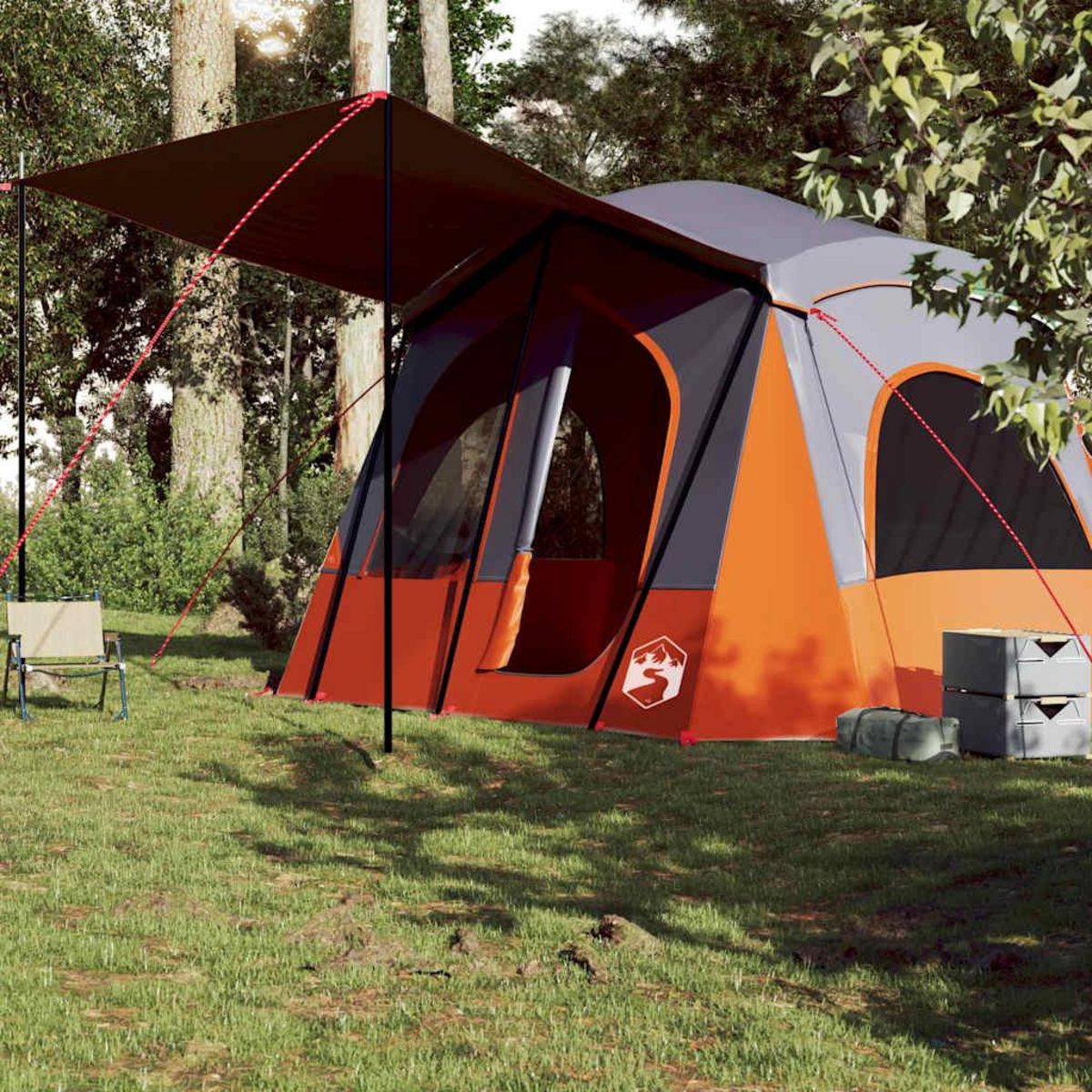 VIDAXL Tente de camping de cabine 5 personnes gris orange impermeable