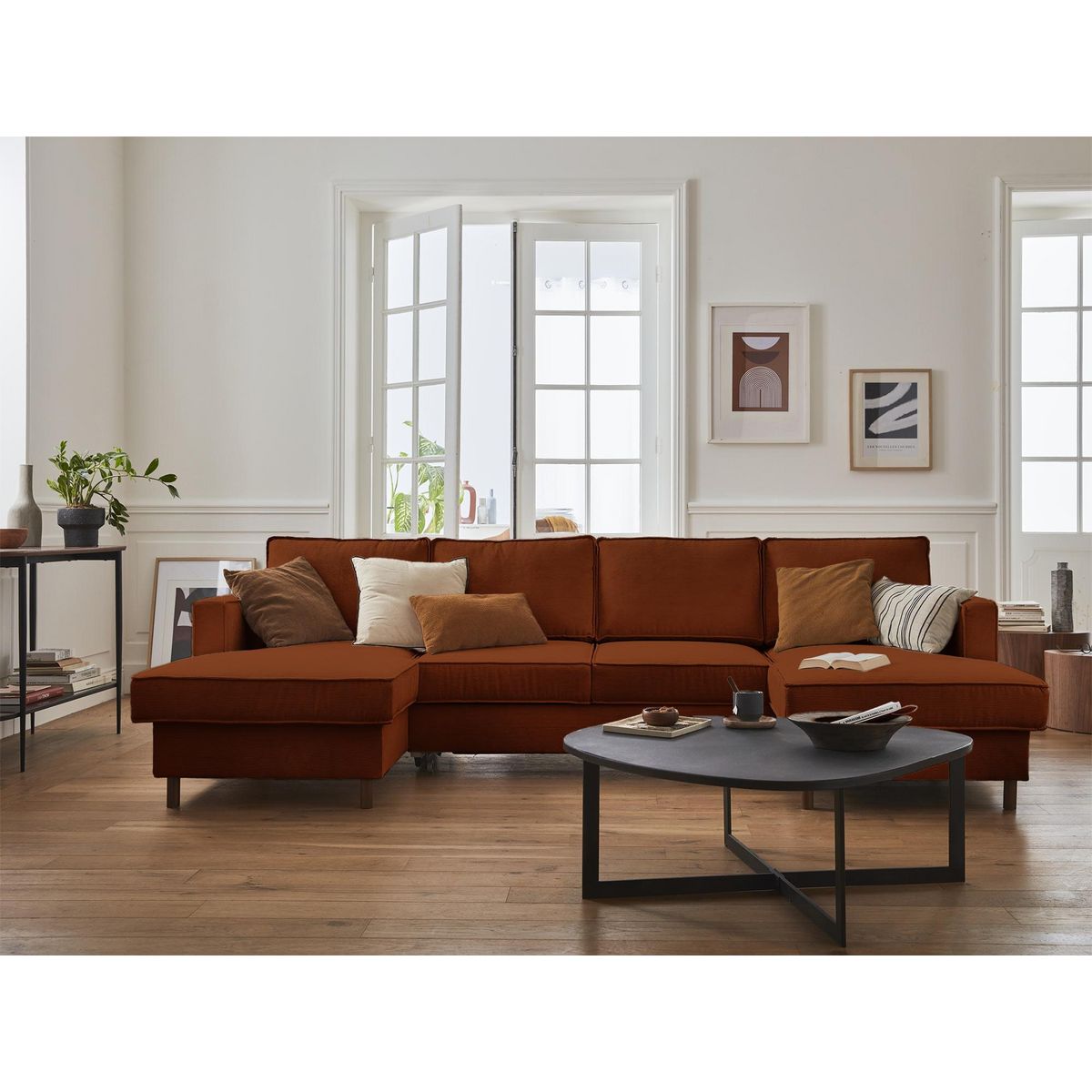 LISA DESIGN Jake - canapé panoramique en u - 7 places - convertible avec coffre - en velours côtelé