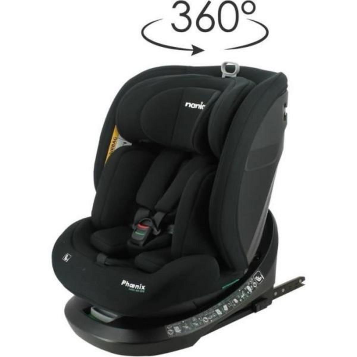 NANIA Siege Auto  isofix - NANIA - PHoeNIX - Groupe 0/1/2/3 - I-Size - Pivotant - Inclinable - Réducteur - Noir