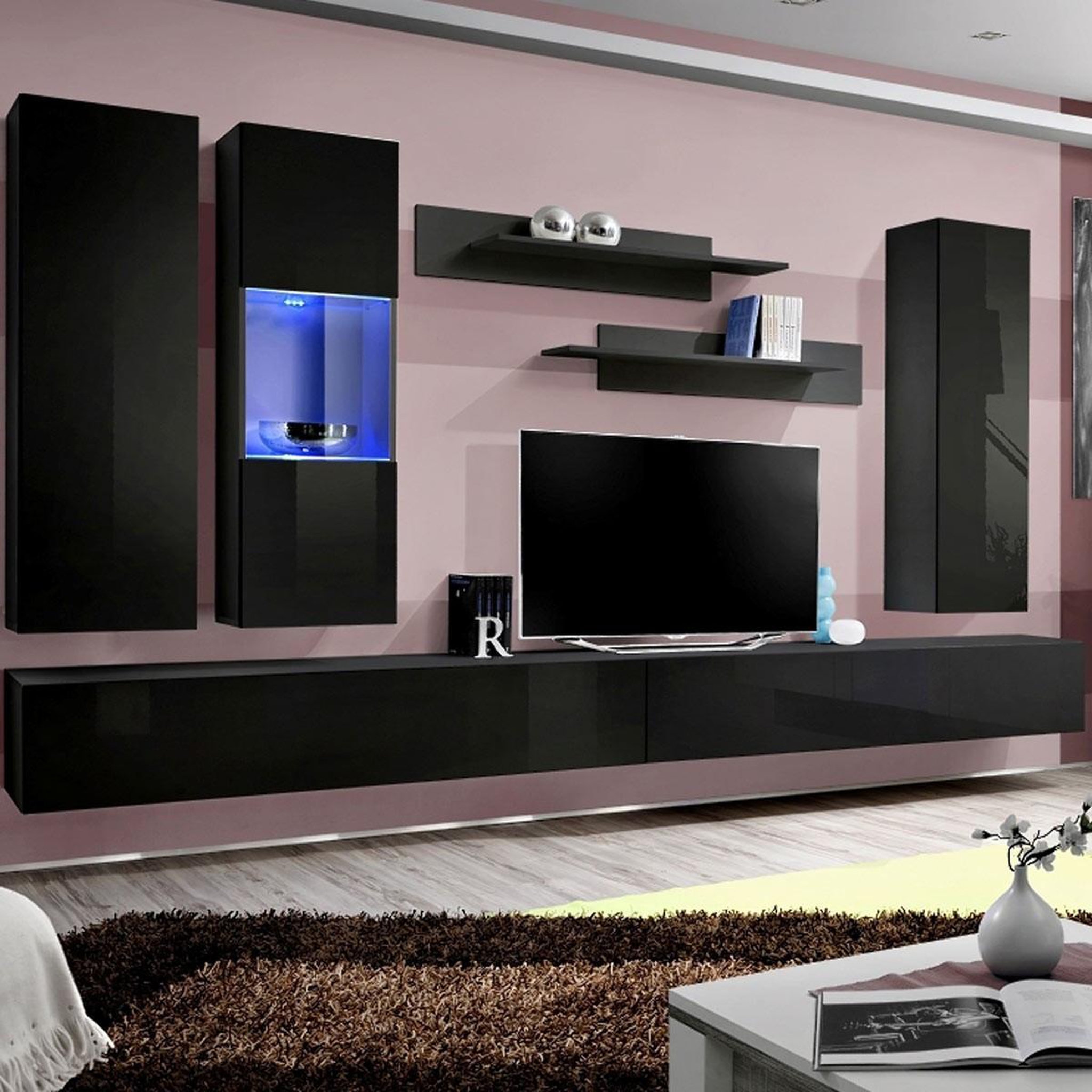 Paris Prix Ensemble meuble tv mural  fly e5  320cm noir