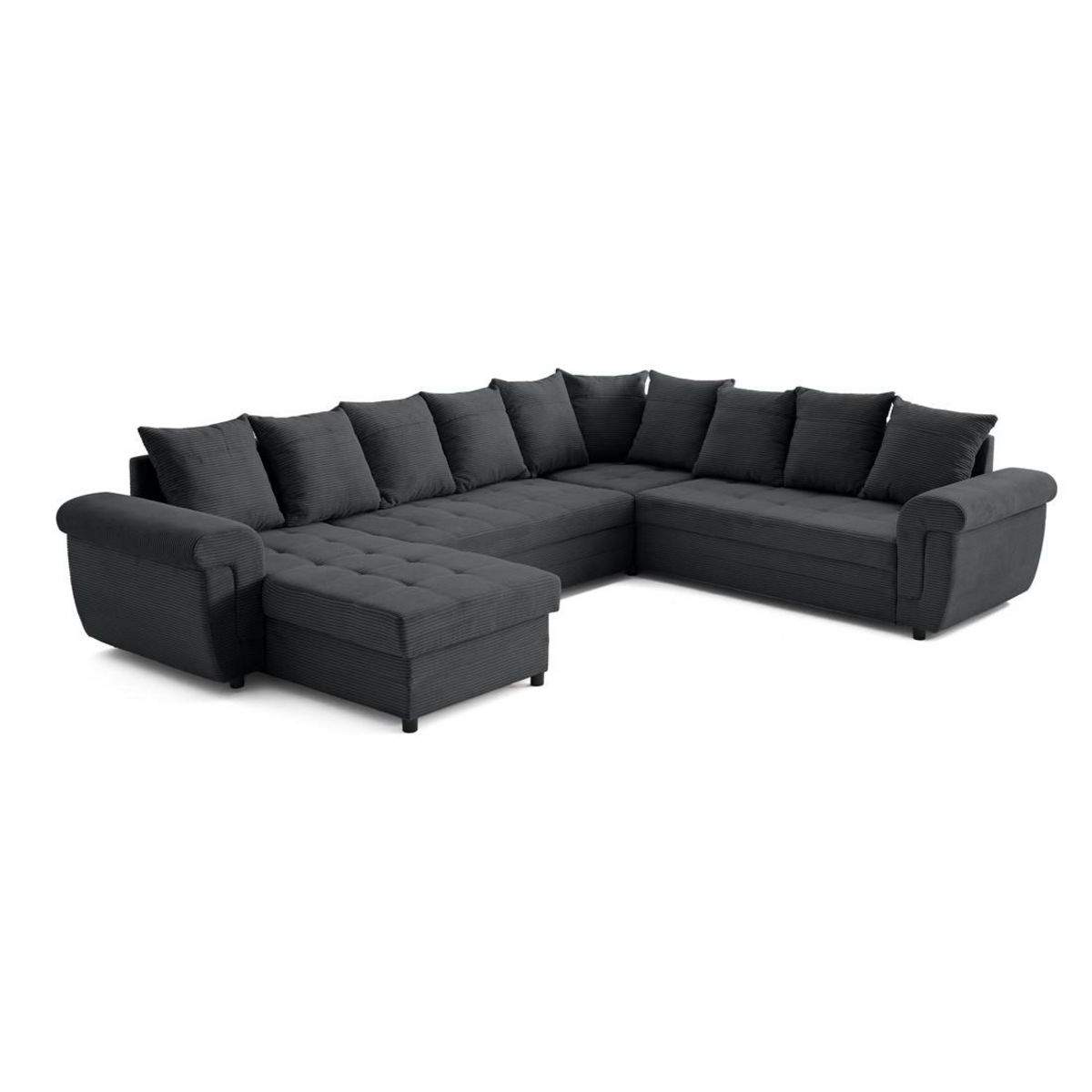 BEST MOBILIER Henry - canapé panoramique convertible - avec coffre - en velours côtelé - 7 places