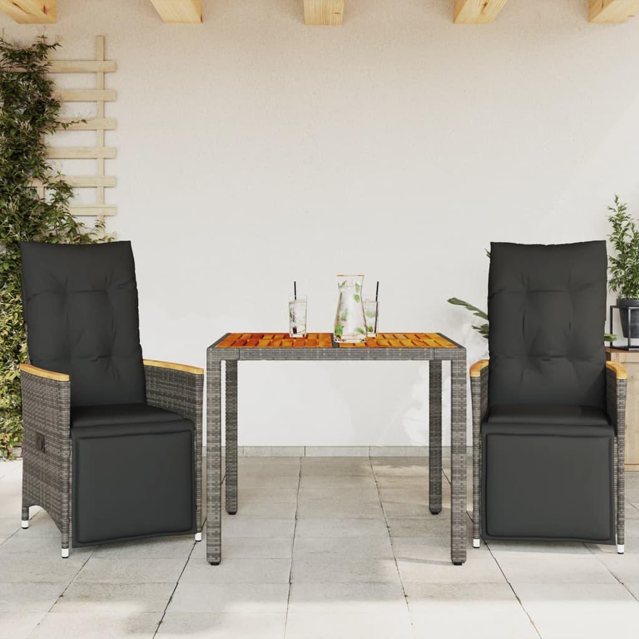 VIDAXL Ensemble de bistro de jardin 3 pcs coussins gris poly rotin