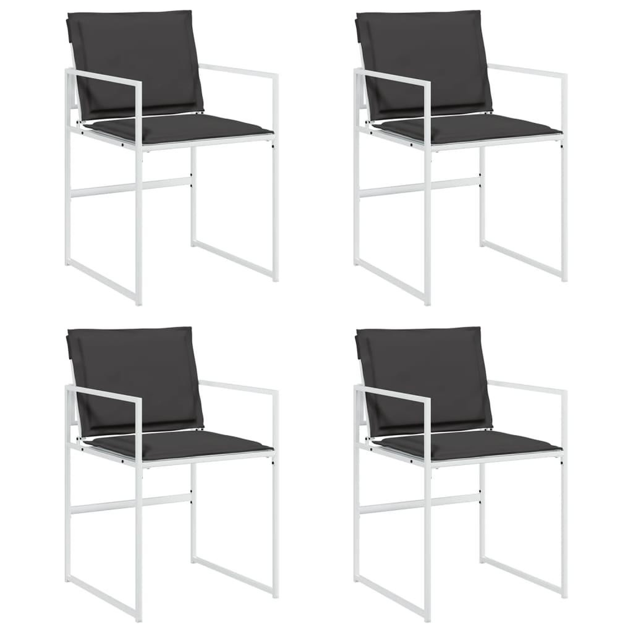 Voir la diapositive 2 : VIDAXL Chaises de jardin avec coussins lot de 4 blanc acier/textilene