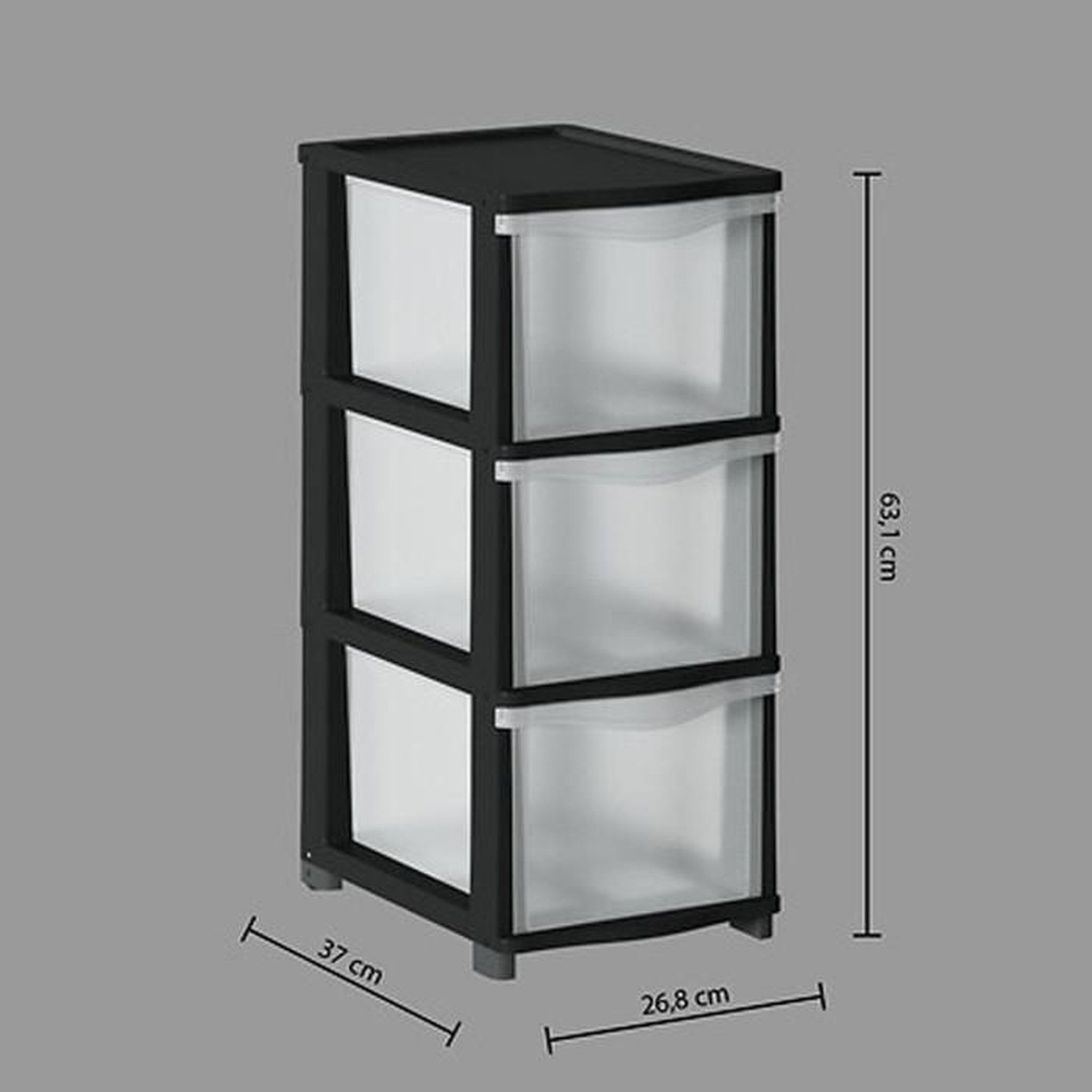 Voir la diapositive 3 : FIVE Tour de Rangement 3 Tiroirs  Tom  63cm Noir