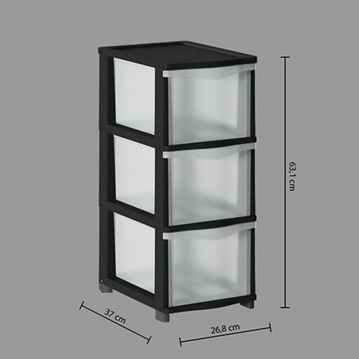 FIVE Tour de Rangement 3 Tiroirs  Tom  63cm Noir