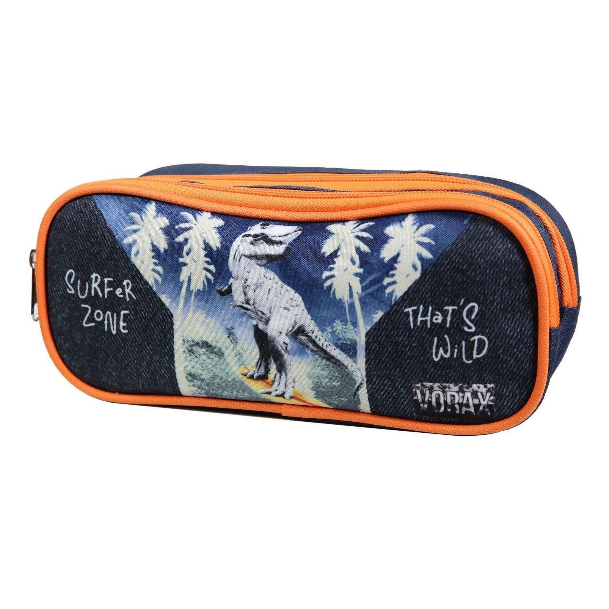 Voir la diapositive 2 : Bagtrotter BAGTROTTER Trousse scolaire 2 compartiments Vorax Dinosaure Bleue