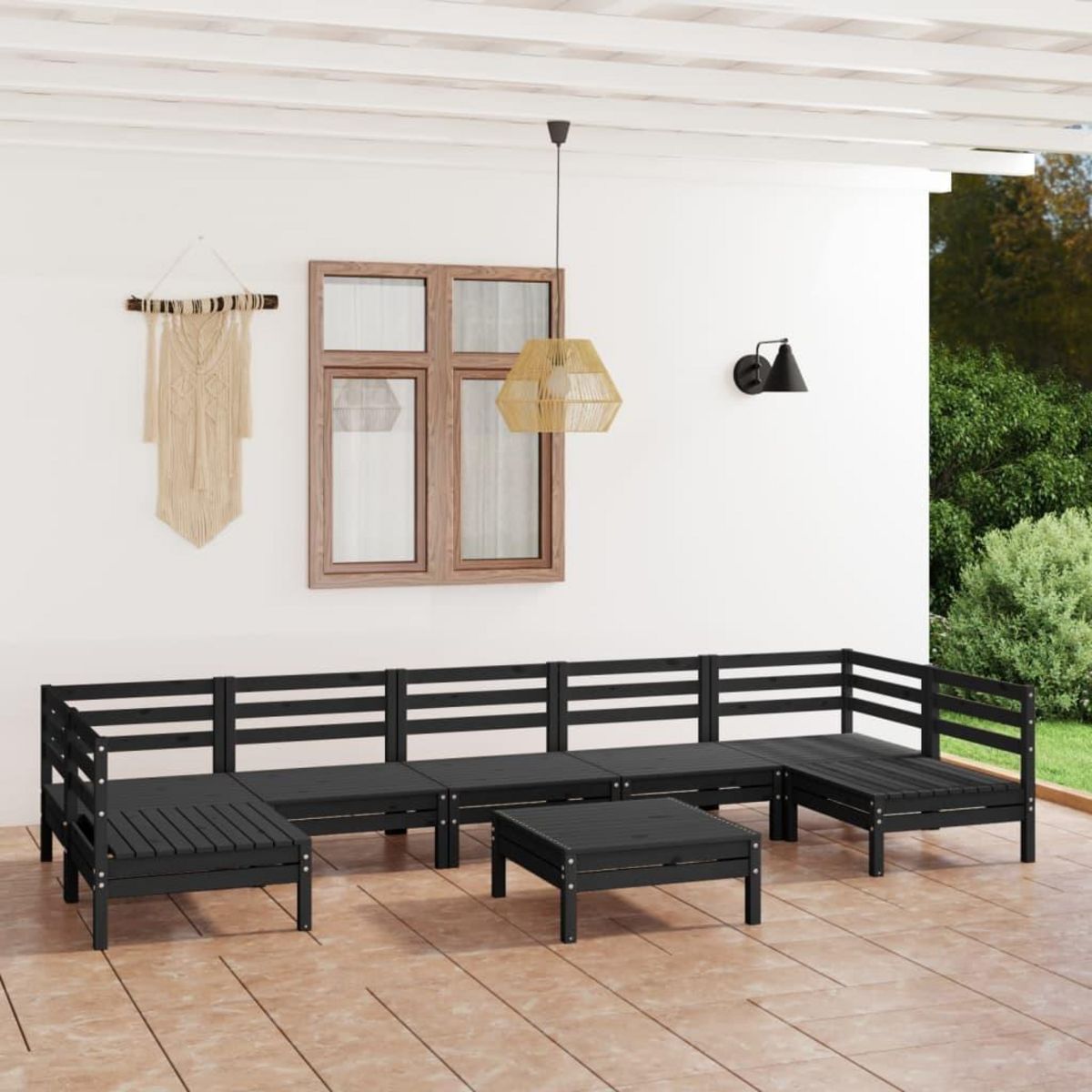 VIDAXL Salon de jardin 8 pcs Noir Bois de pin massif