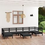 VIDAXL Salon de jardin 8 pcs Noir Bois de pin massif