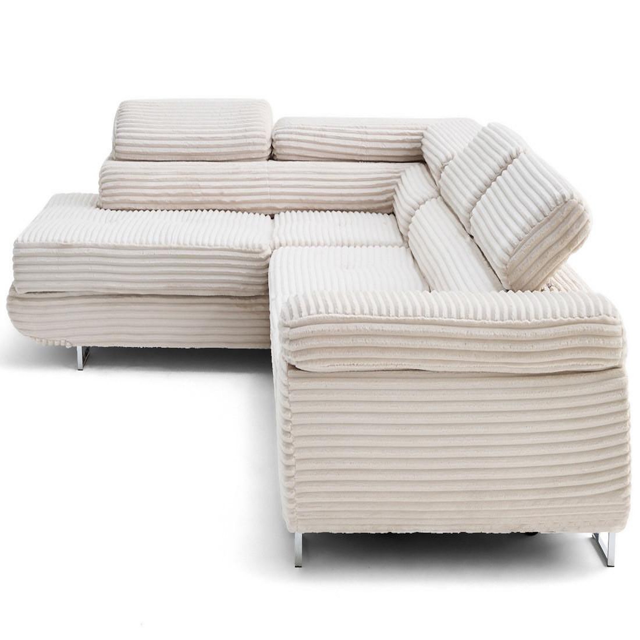 Voir la diapositive 3 : LISA DESIGN Zaria - canapé d'angle gauche 5 places convertible avec coffre et têtières en velours côtelé grosses côtes