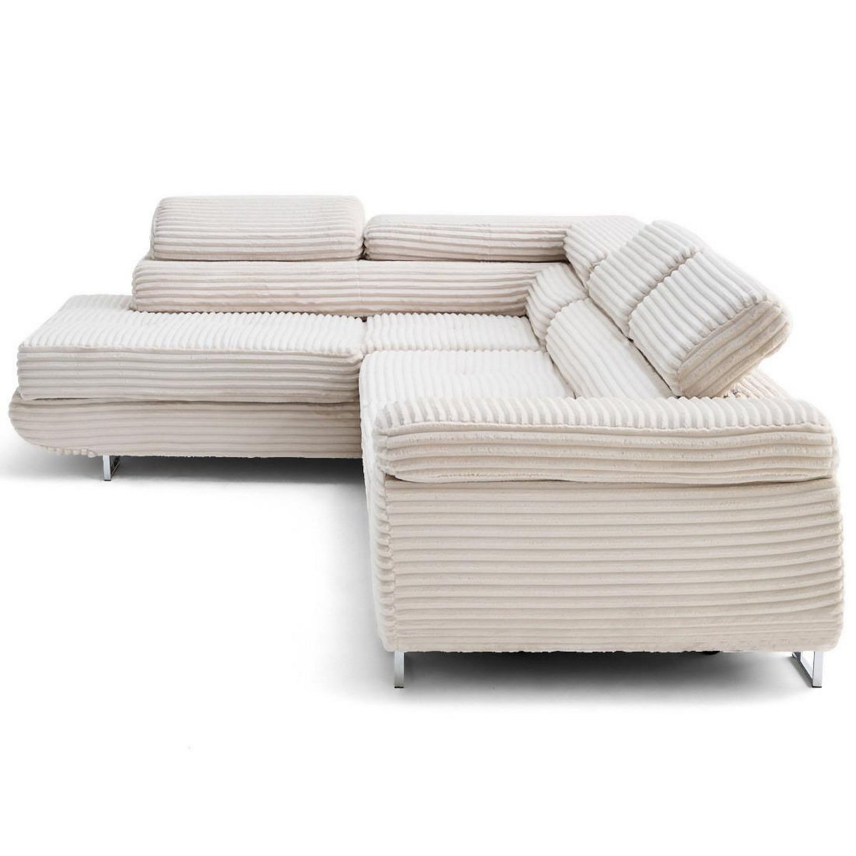 LISA DESIGN Zaria - canapé d'angle gauche 5 places convertible avec coffre et têtières en velours côtelé grosses côtes