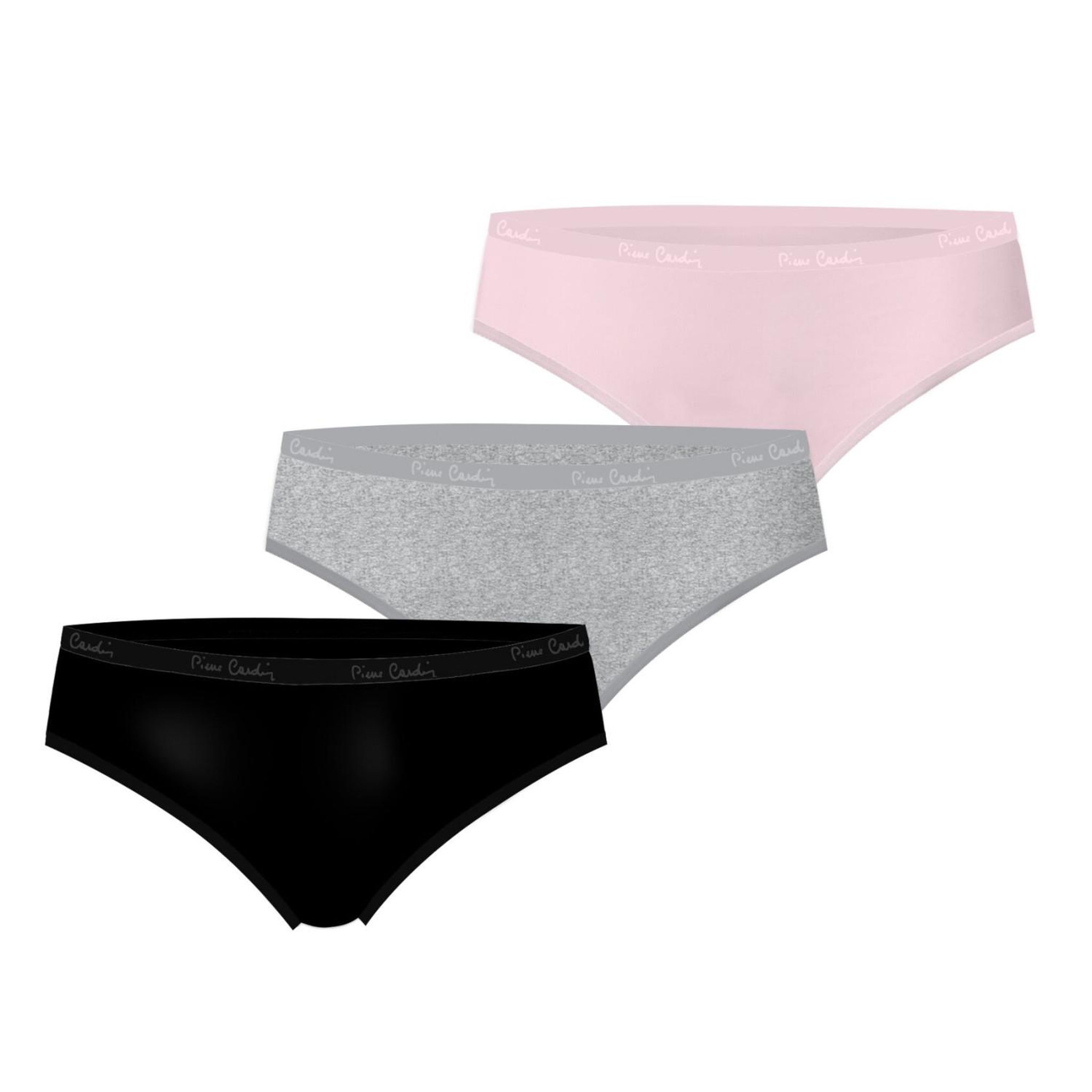Voir la diapositive 1 : PIERRE CARDIN Lot de 3 slips femme  en coton uni et imprimé ceinture fine 2cm bgp