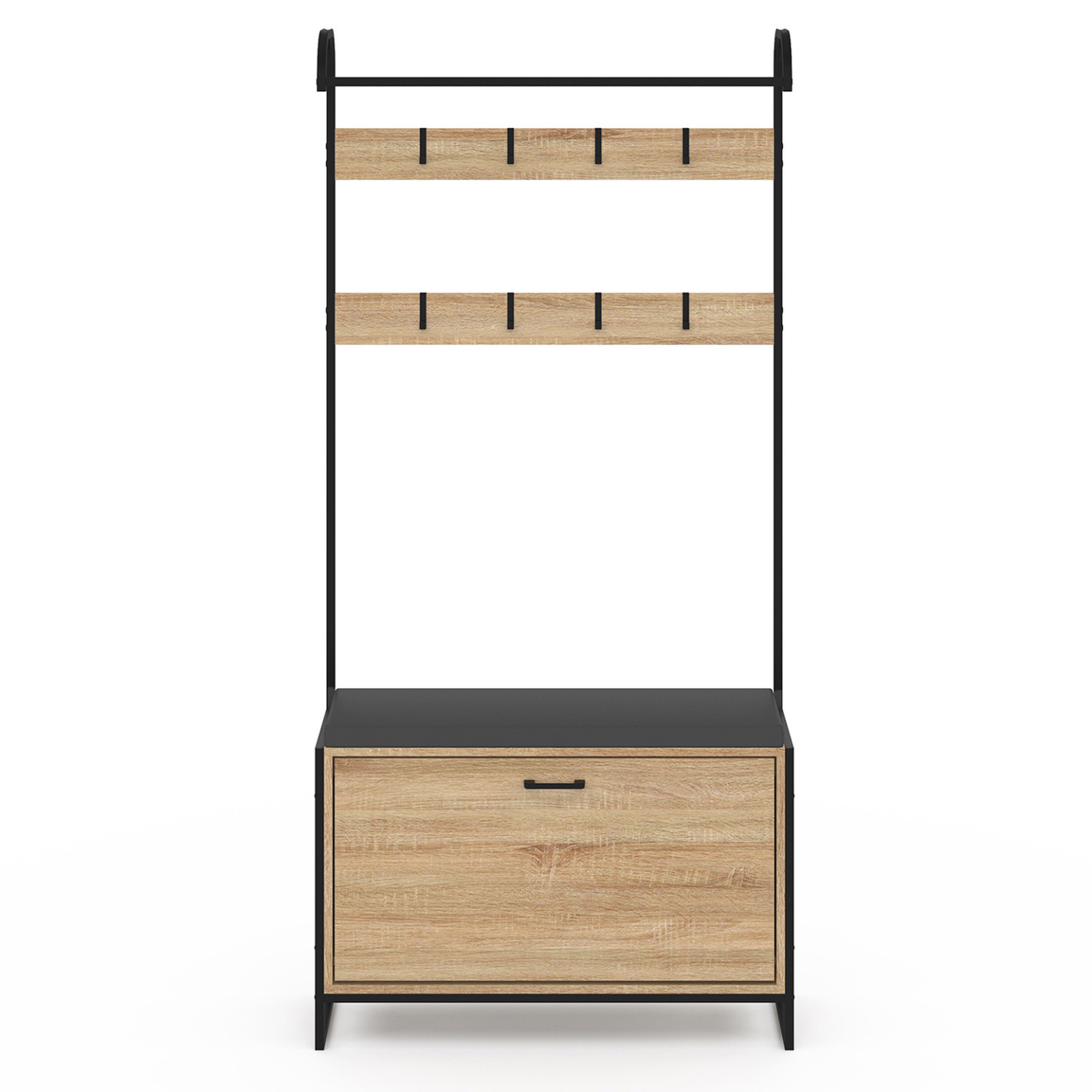 Voir la diapositive 3 : ID MARKET Vestiaire d'entrée luis avec banc et meuble à chaussures 1 porte design industriel