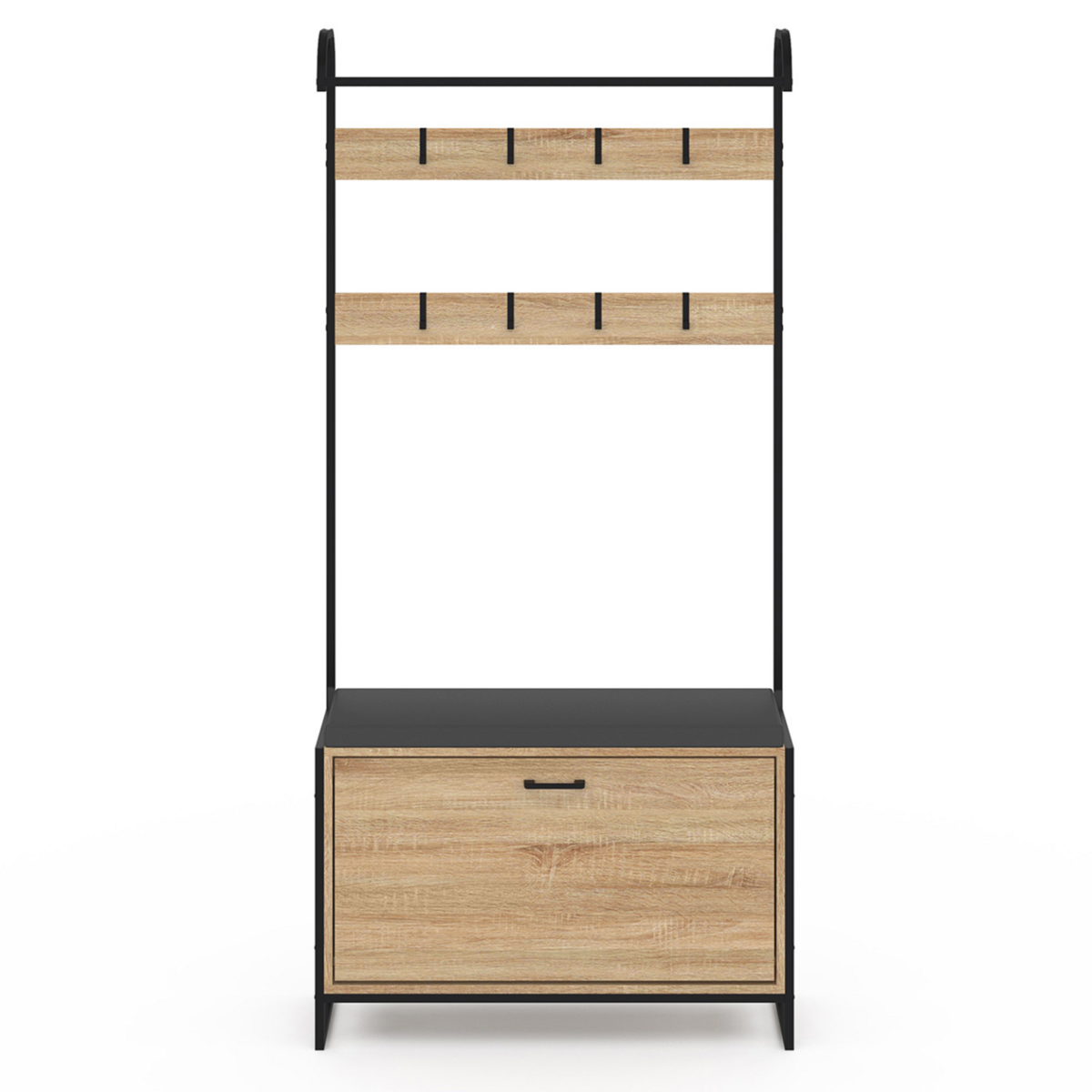 ID MARKET Vestiaire d'entrée LUIS avec banc et meuble à chaussures 1 porte design industriel