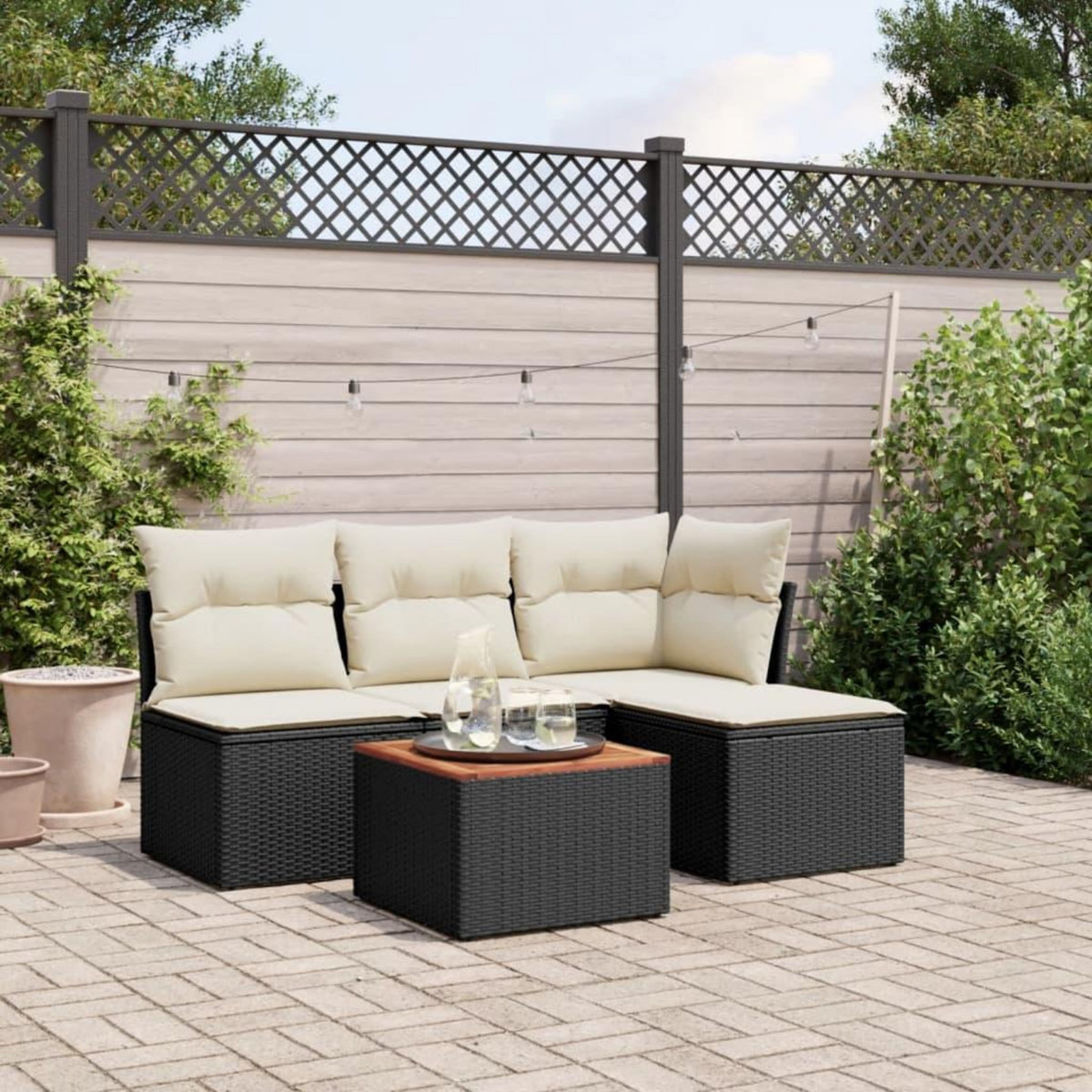 VIDAXL Salon de jardin 5 pcs avec coussins noir resine tressee