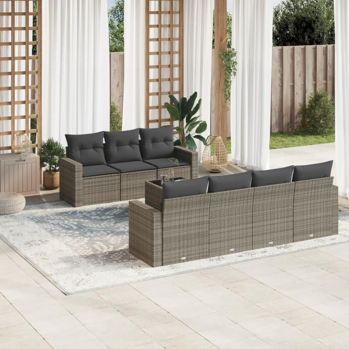 VIDAXL Salon de jardin 8 pcs avec coussins gris resine tressee