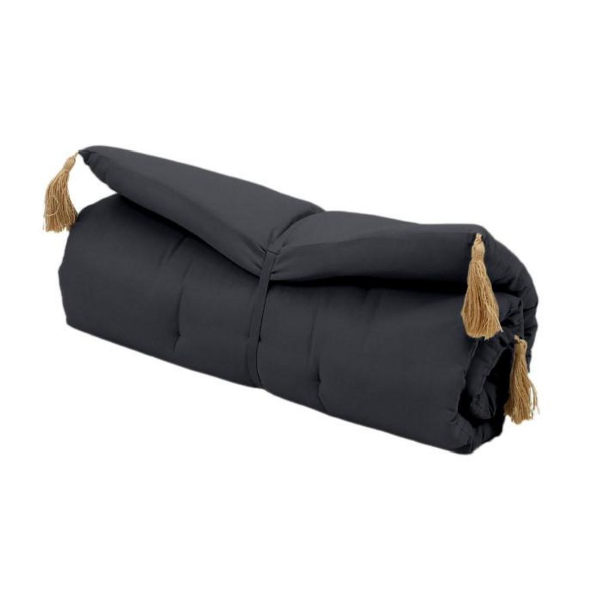 TOILINUX Futon repliable Panama avec pompons en jute - Vert argile