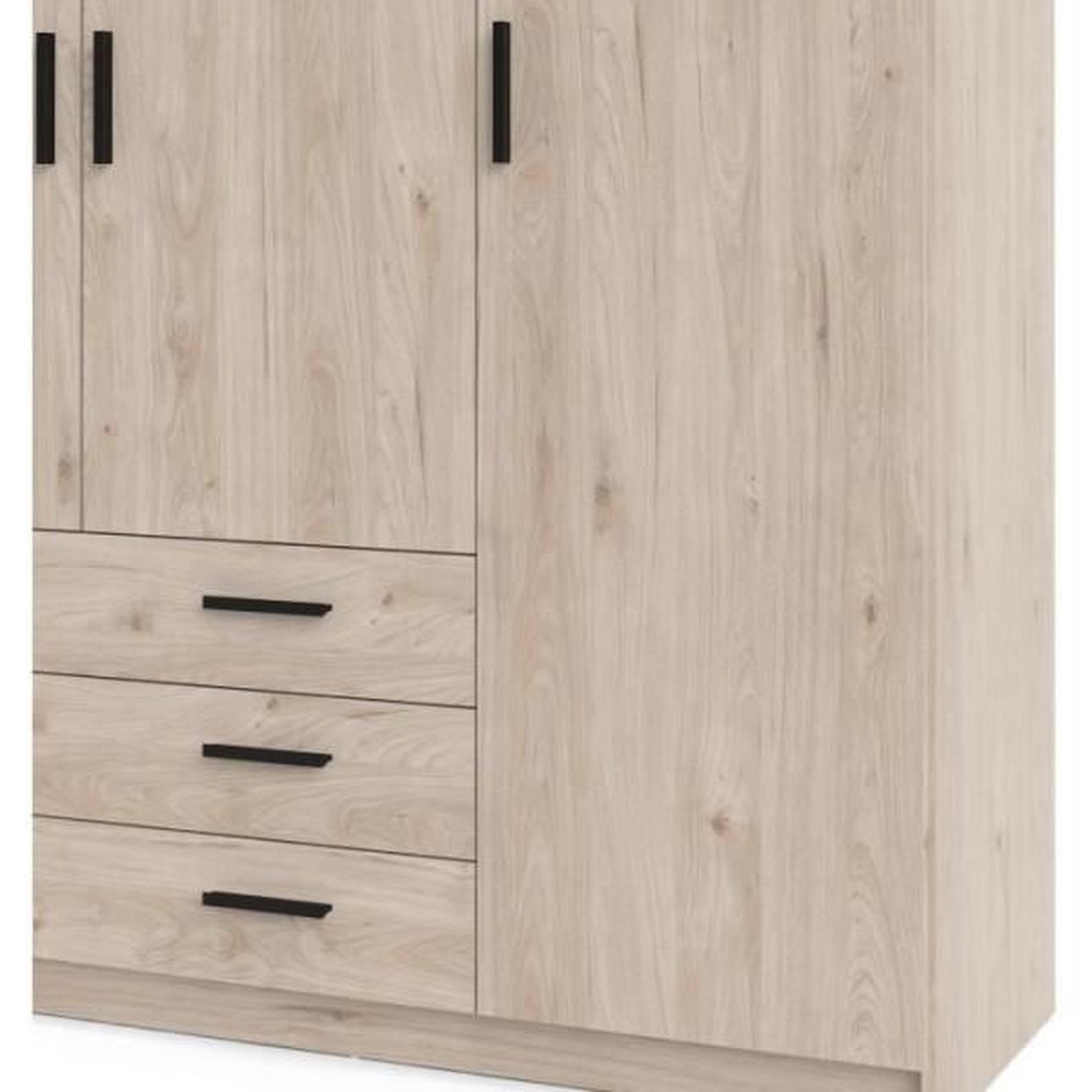 Voir la diapositive 5 : Armoire VEGA - Décor Chene Jackson - 4 portes + 3 tiroirs - L 195,5 x P 49,6 x H 200,4 cm