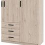 Voir la diapositive 5 : MARKET24 Armoire VEGA - Décor Chene Jackson - 4 portes + 3 tiroirs - L 195,5 x P 49,6 x H 200,4 cm