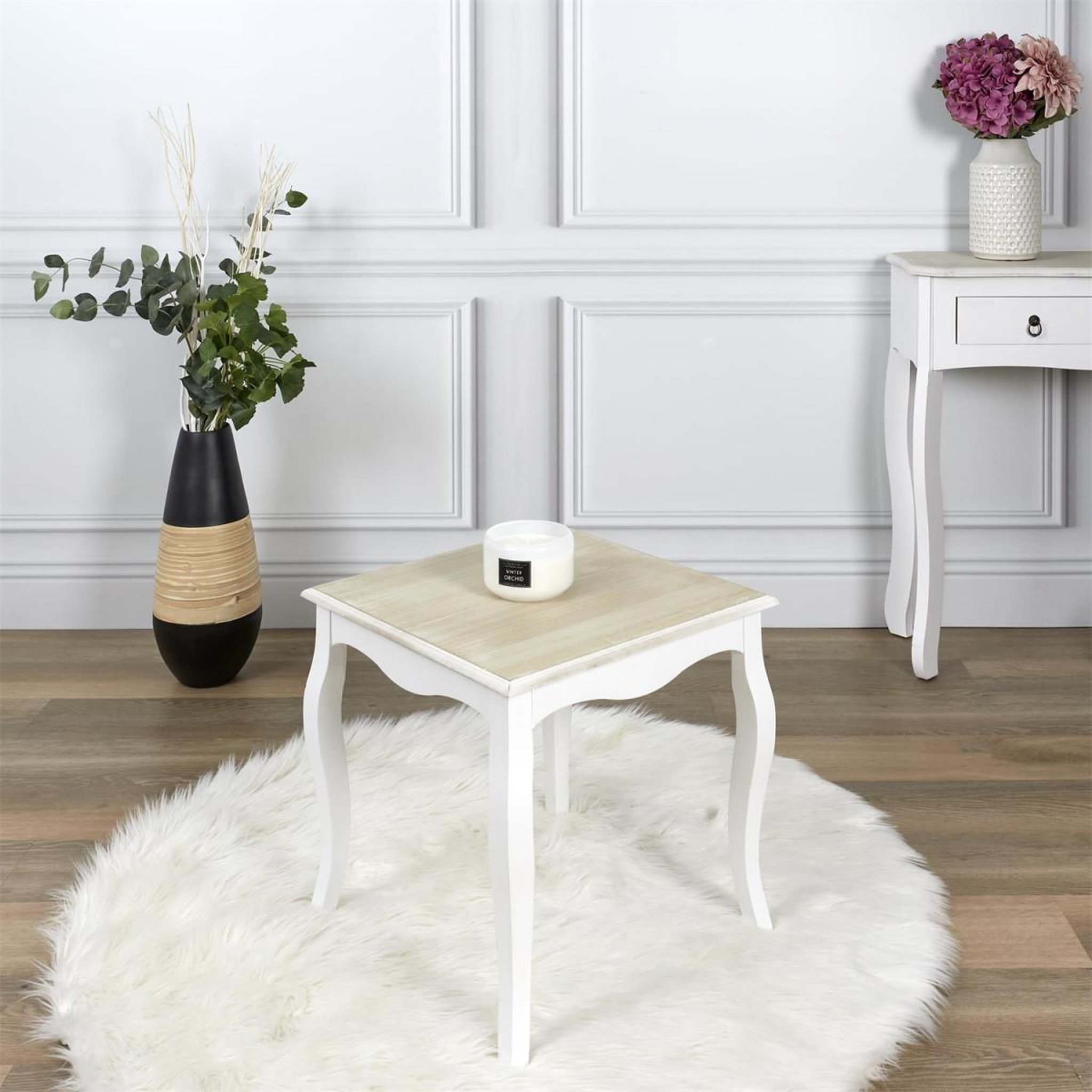 Voir la diapositive 6 : The Home Deco Factory Table d'appoint en bois  victoria  45cm blanc