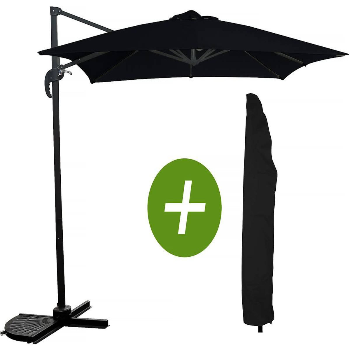 Habitat et Jardin Parasol jardin déporté  Soleil  - Carré - 2.5 x 2.5 m - Noir + Housse de protection