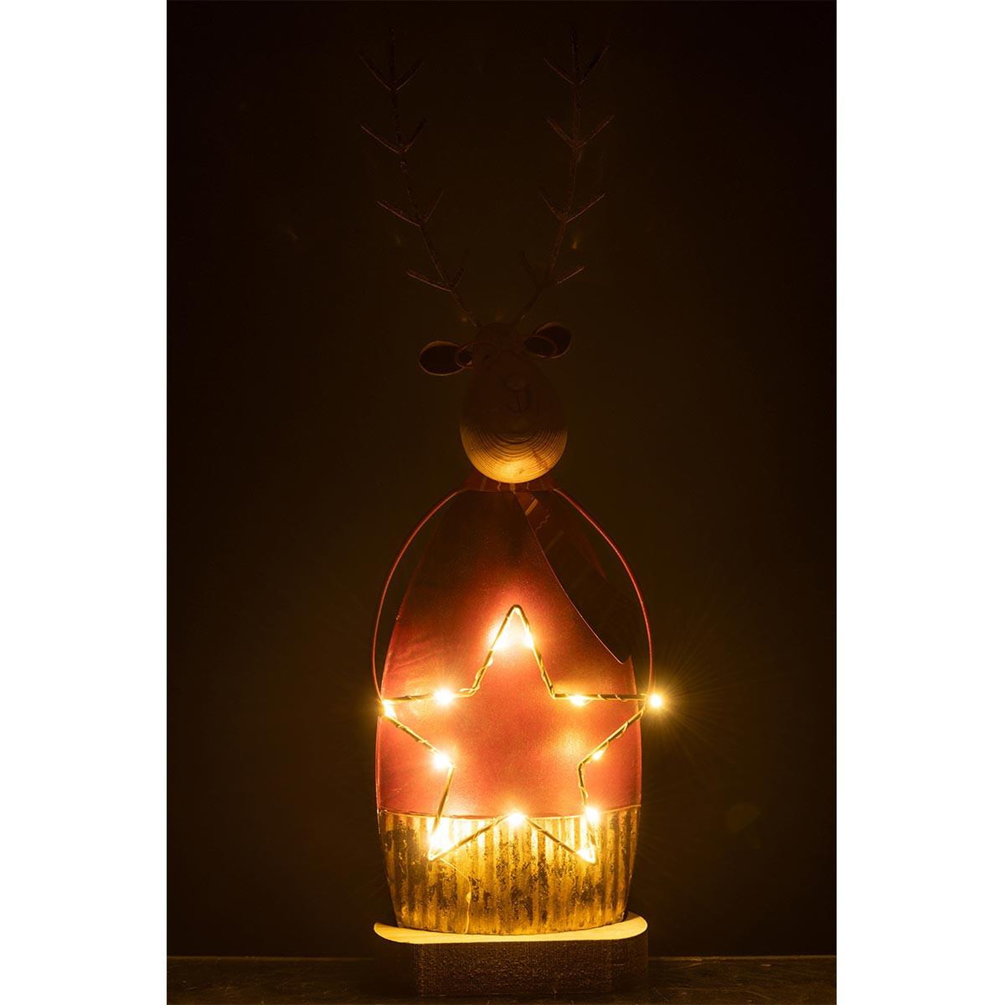 Voir la diapositive 3 : J-LINE Renne déco à led  étoile  45cm rouille