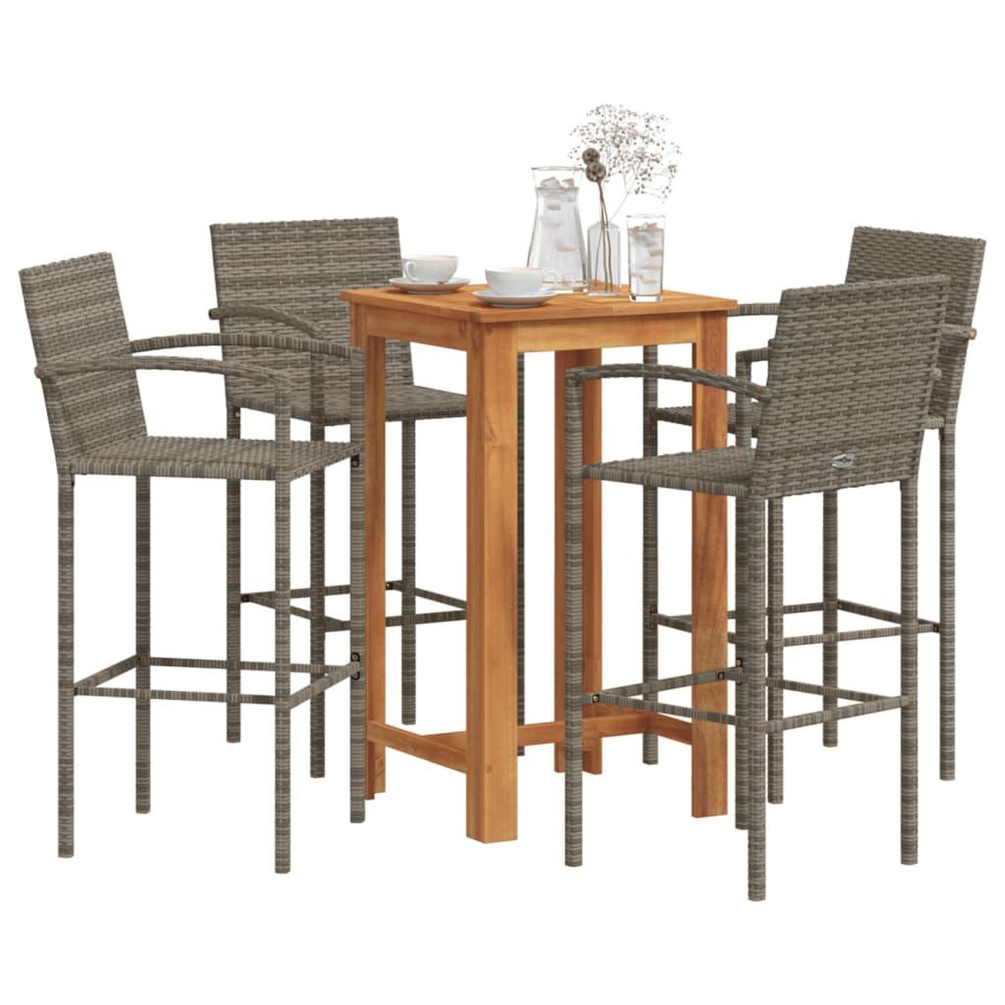 VIDAXL Ensemble de bar de jardin 5 pcs gris bois massif acacia rotin