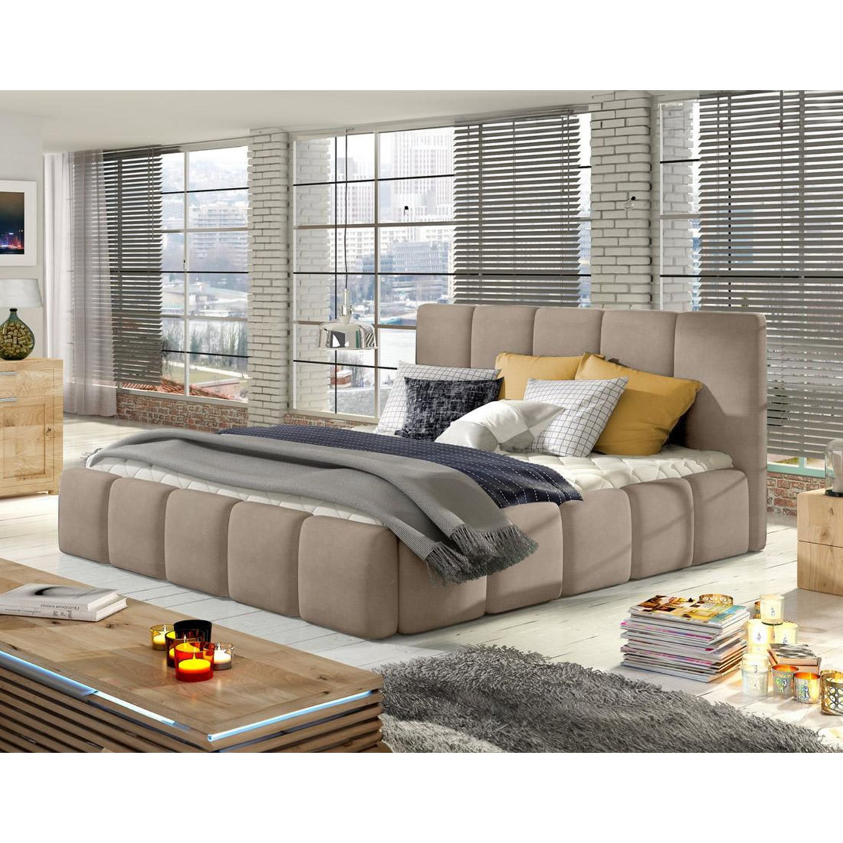 BEST MOBILIER Lucea - lit coffre - 180x200 - sommier inclus - en velours