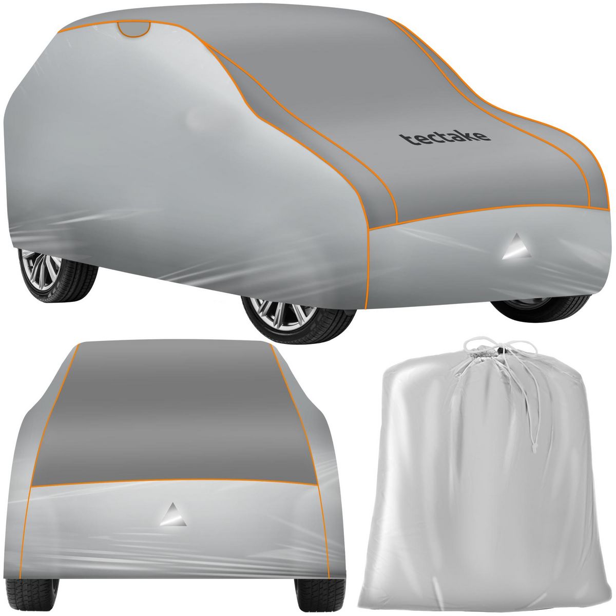 tectake Bâche de voiture imperméable et respirante avec couche en mousse de 4 mm gris SUV / VAN GRAND (571 x 203 x 120 cm)