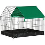 PAWHUT Cage parc enclos rongeurs dim. 90L x 75l x 75H cm - bâche de sol/toit imperméable, porte, trappe - acier oxford noir vert