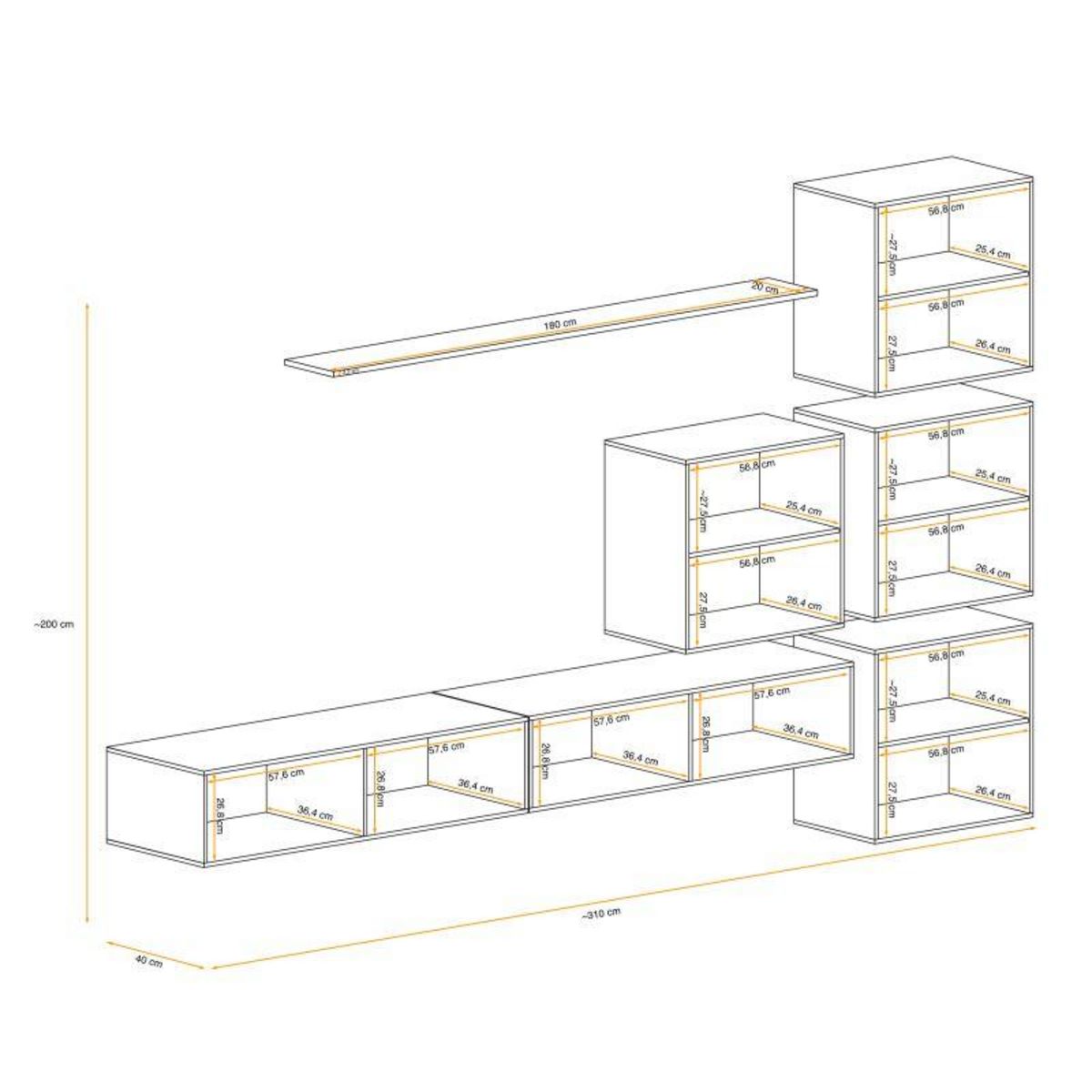 Paris Prix Meuble TV Mural Design  Switch IX  310cm Gris & Blanc