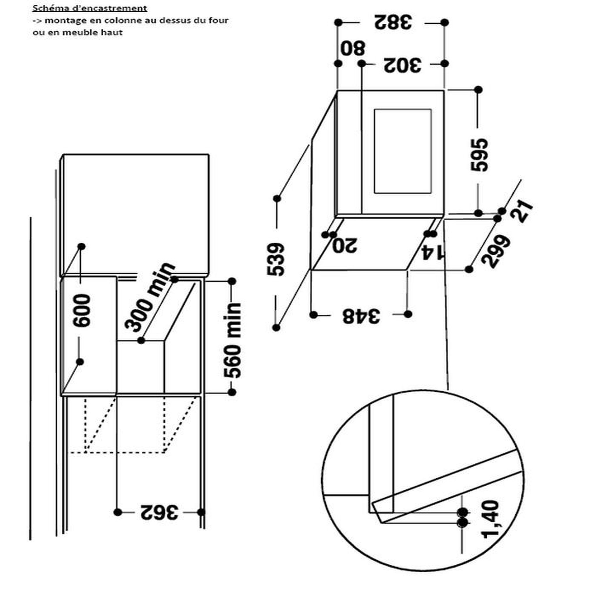 Voir la diapositive 2 : Whirlpool Micro-ondes encastrable 22l 750w inox - amw424ix