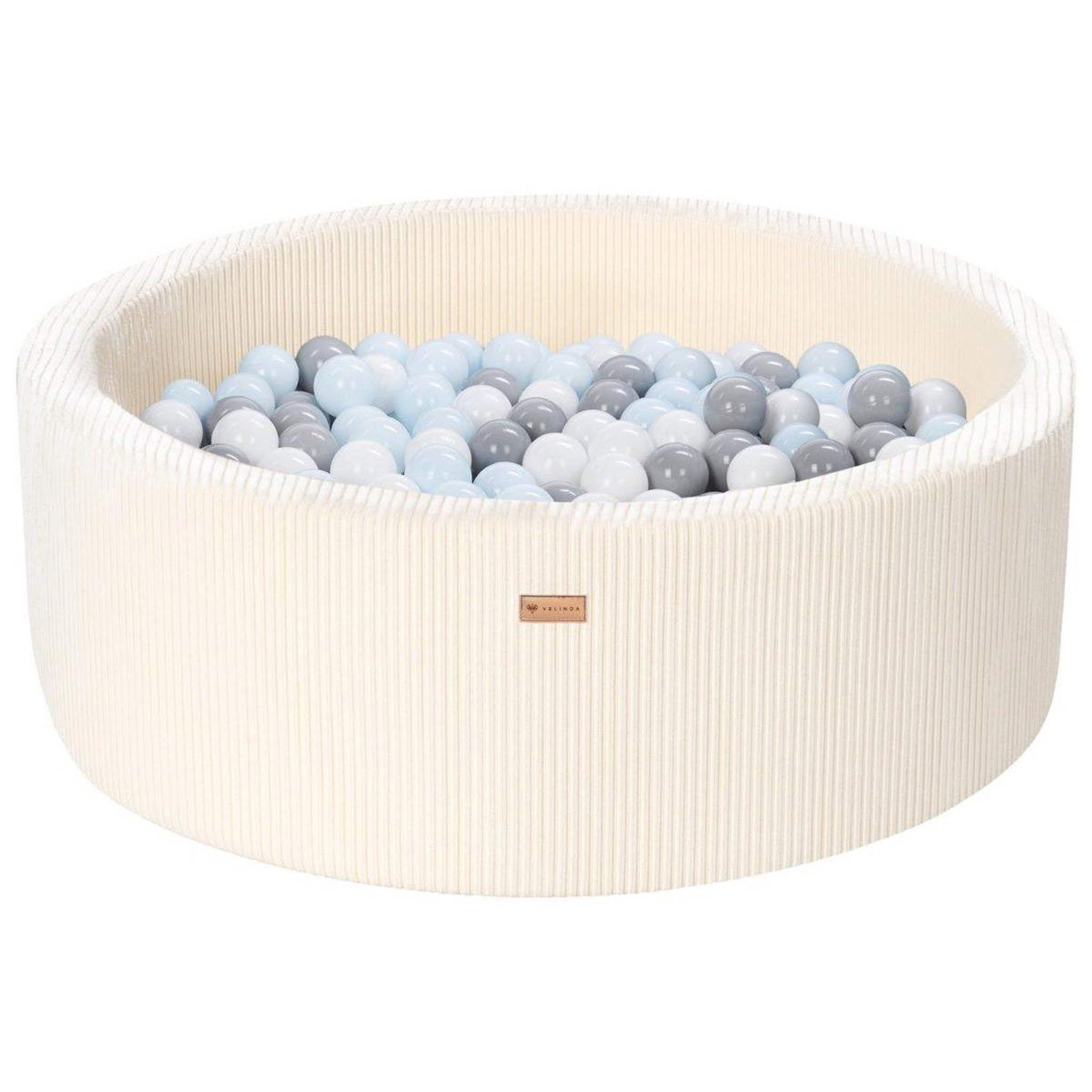 VELINDA Piscine à balles en velours côtelé avec 200 balles, diamètre env. 90 cm — crème