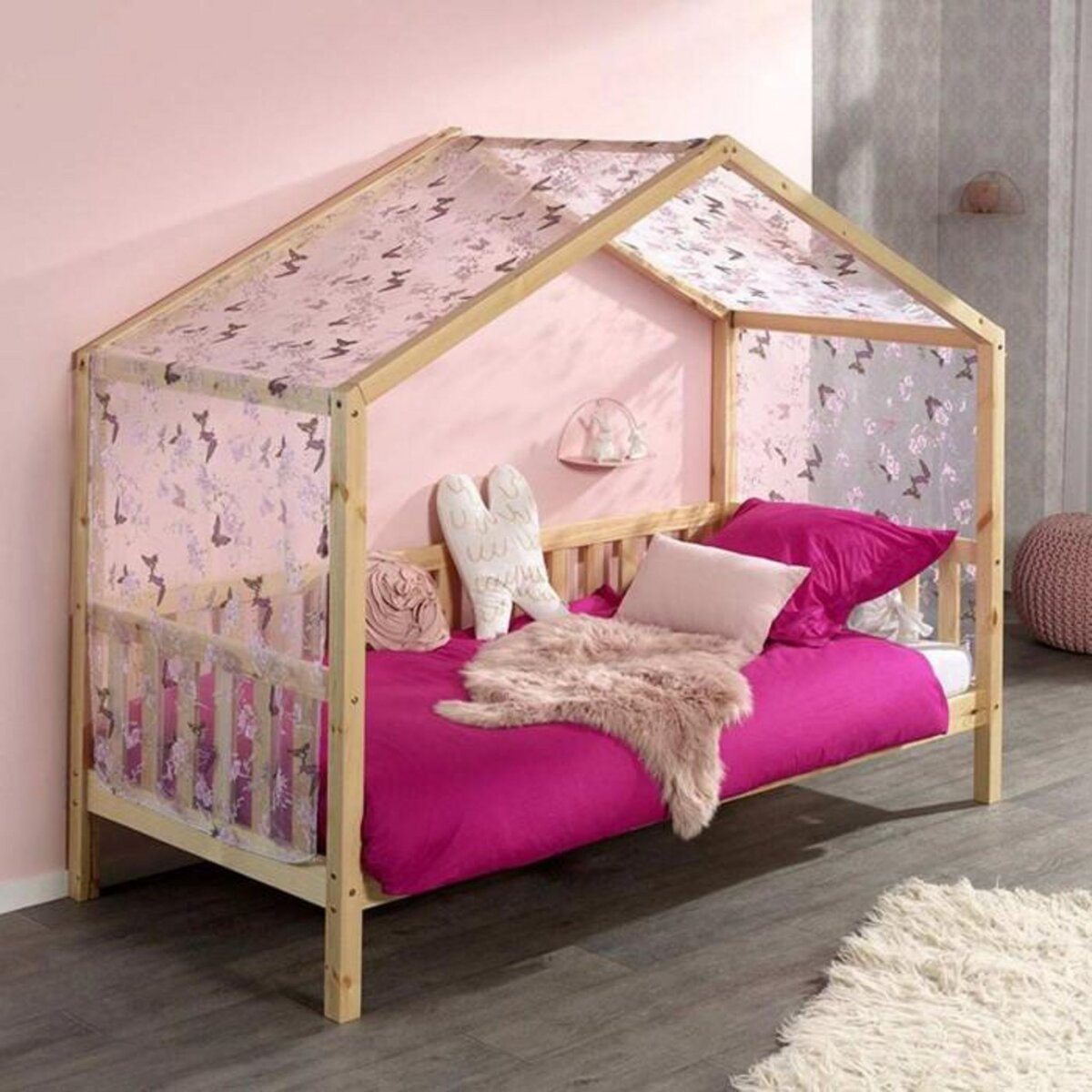 Paris Prix Pack - Lit Enfant Cabane & Matelas  Dallas III  90x200cm Naturel