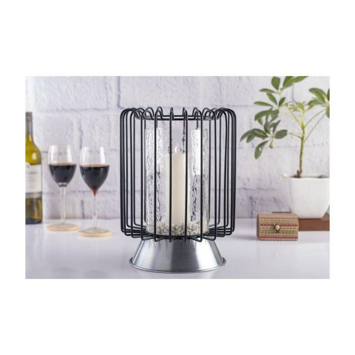 Paris Prix Bougeoir Rond Déco  Malibu  31cm Noir & Argent