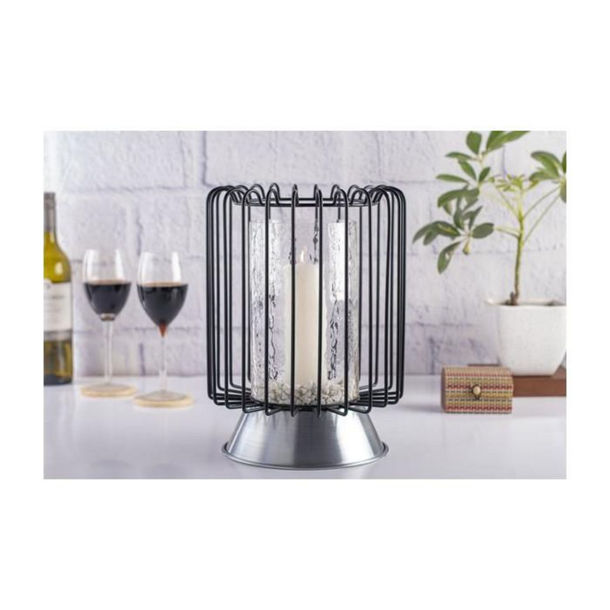 Paris Prix Bougeoir Rond Déco  Malibu  31cm Noir & Argent