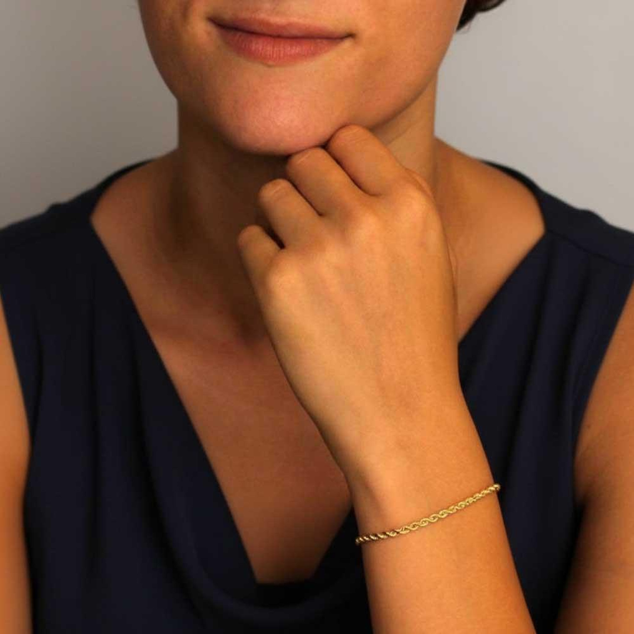 Voir la diapositive 2 : L'ATELIER D'AZUR Bracelet Argent Massif 925/000 Doré - Maille Corde 3mm