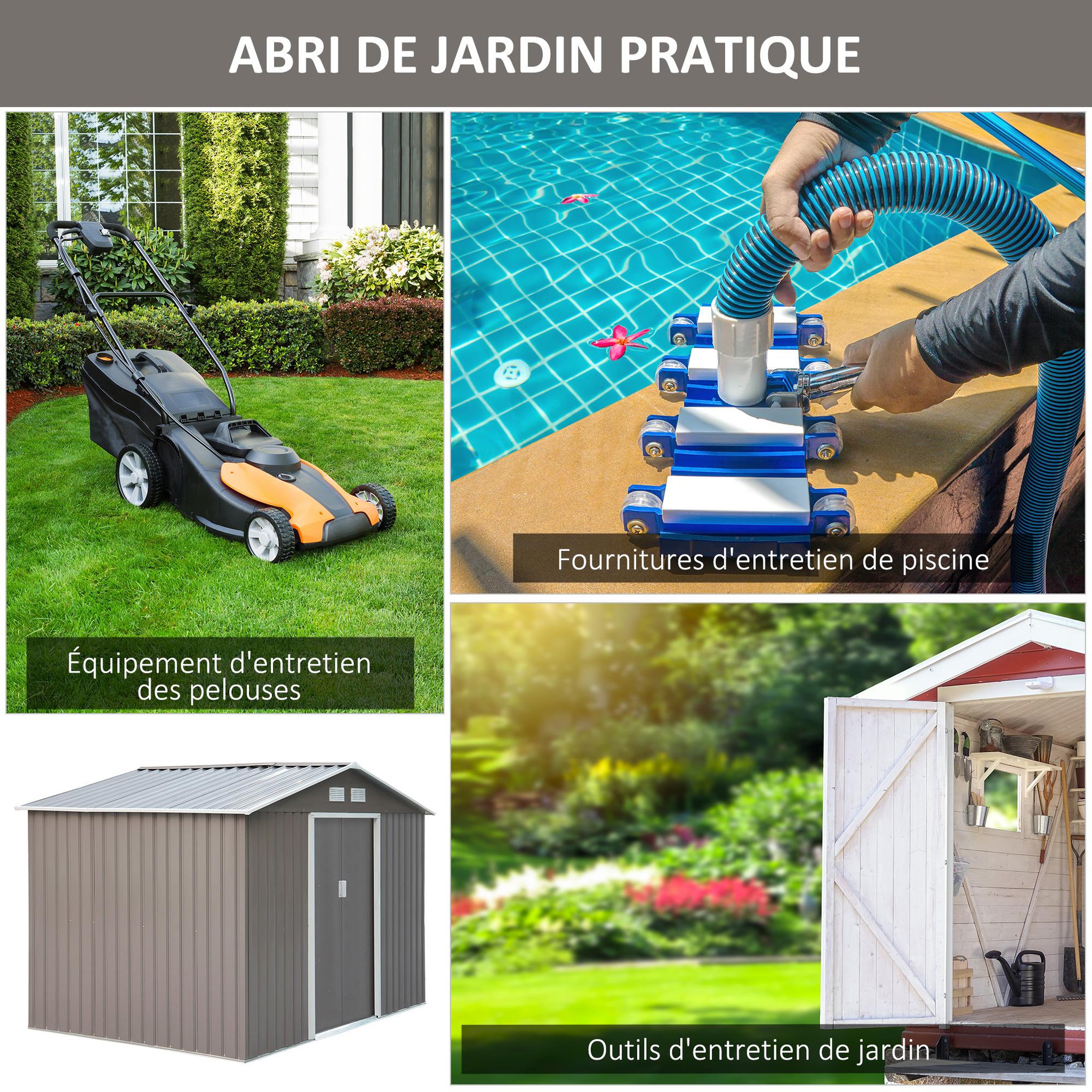 Voir la diapositive 6 : OUTSUNNY Abri de jardin - remise pour outils - cabanon double porte coulissante - fondation incluse - dim. 277L x 191l x 192H cm - tôle d'acier ondulée grise
