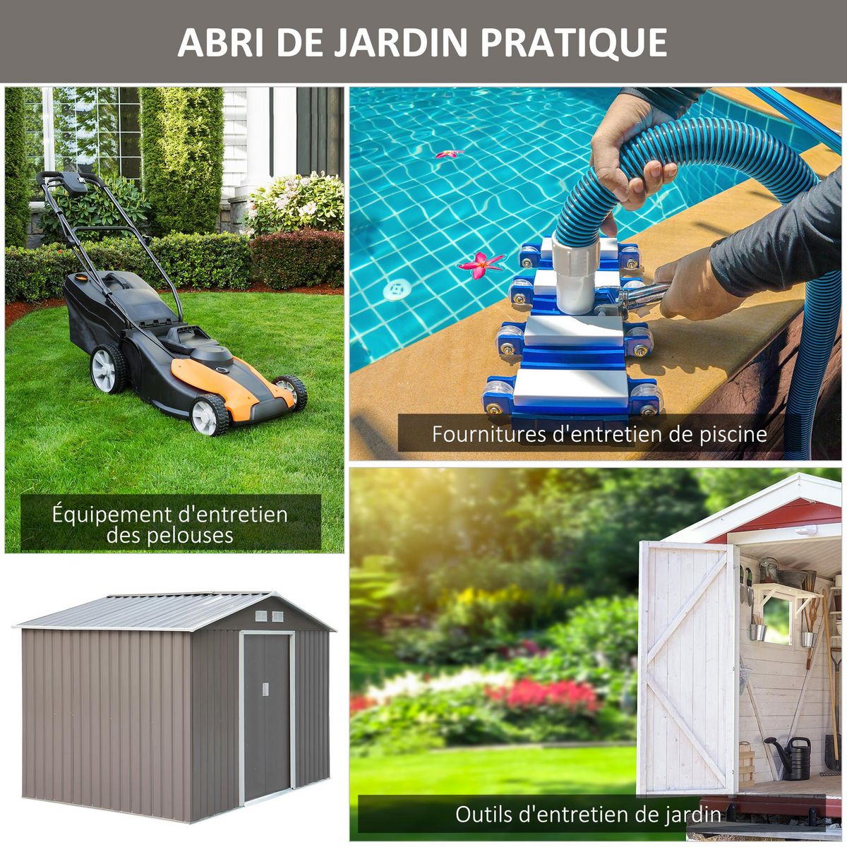 OUTSUNNY Abri de jardin - remise pour outils - cabanon double porte coulissante - fondation incluse - dim. 277L x 191l x 192H cm - tôle d'acier ondulée grise