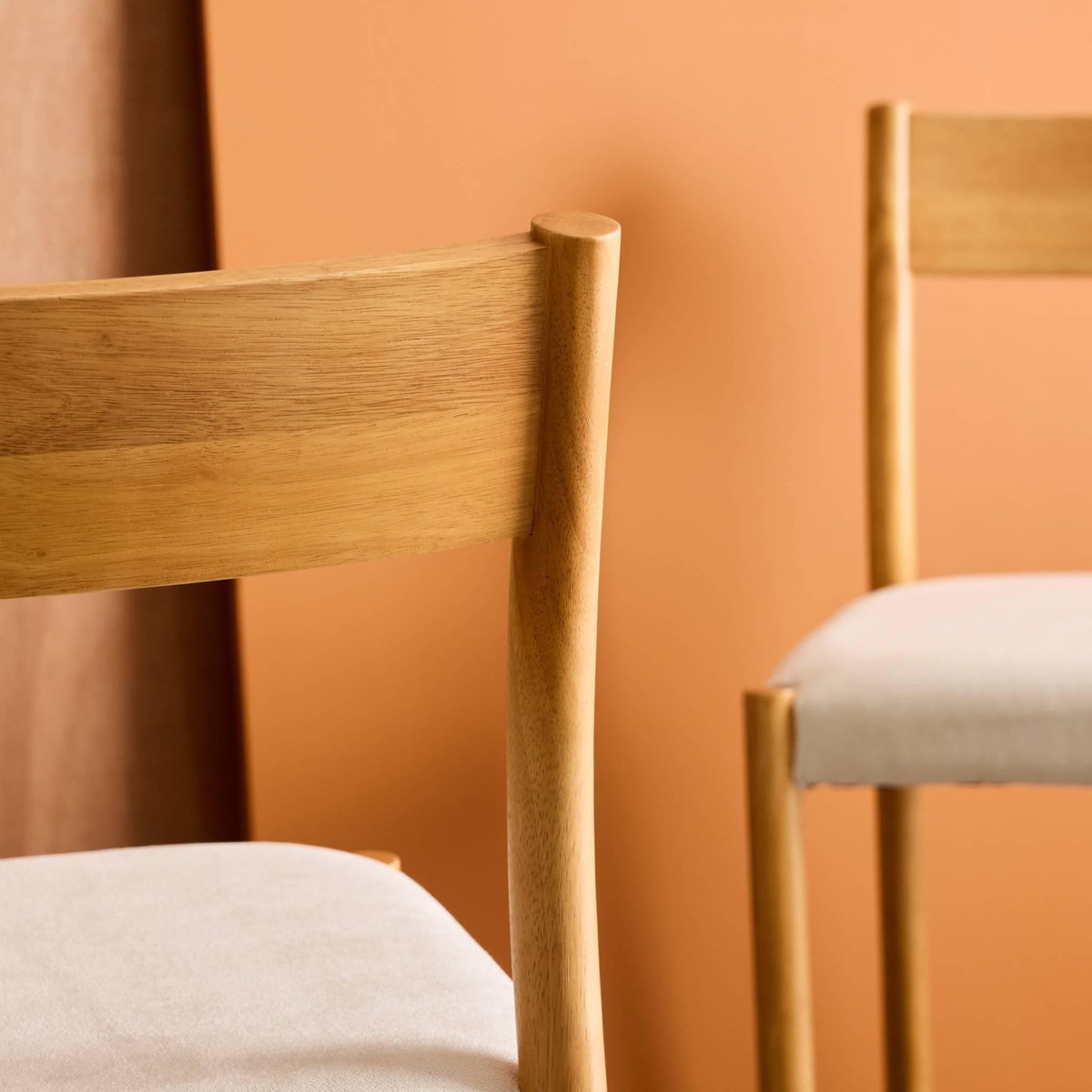 SWEEEK Lot de 2 chaises bohème bois d'hévéa naturel et tissu. L 49.5 x P 53 x H 82cm - ELLA