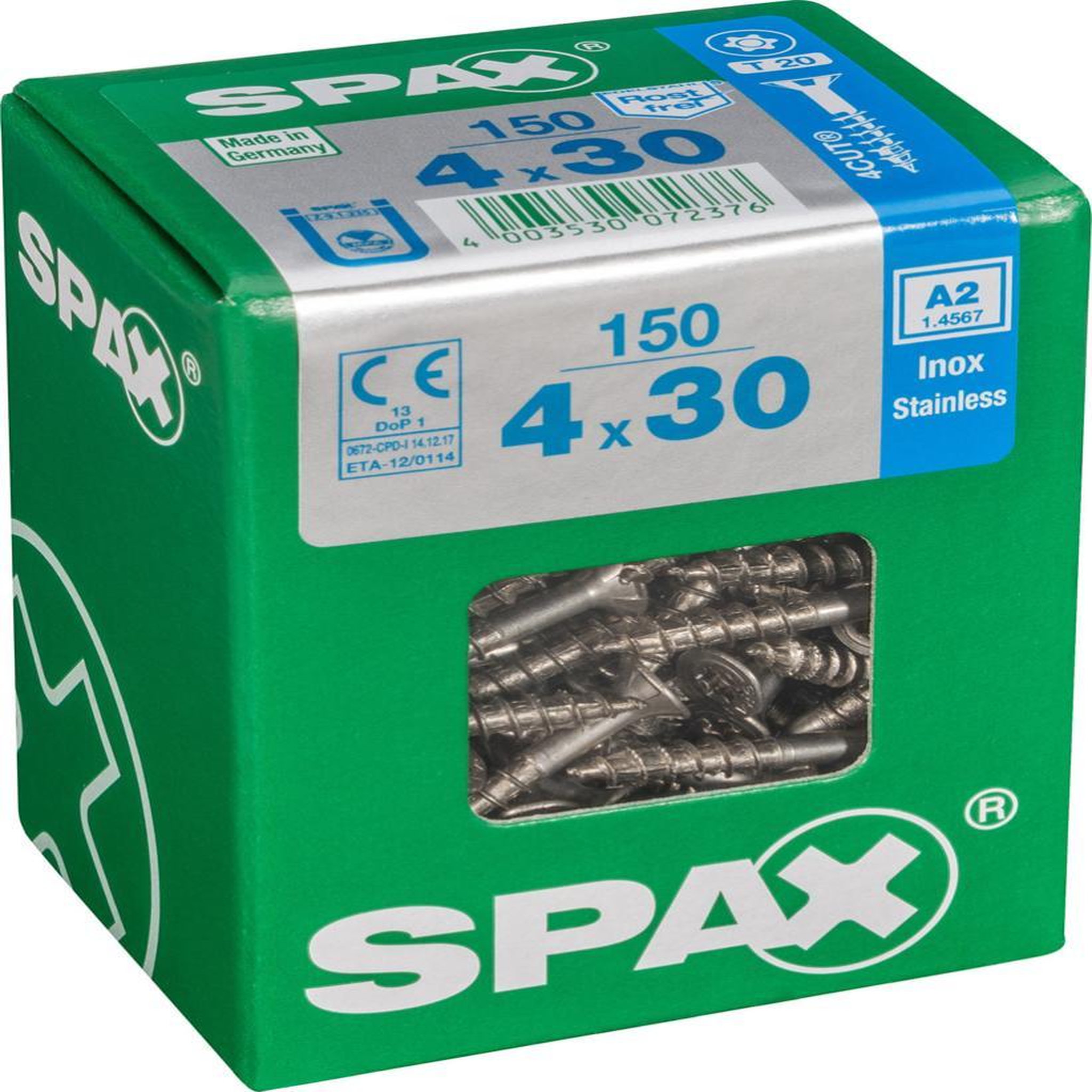CENTRALE BRICO Lot de 150 vis inox tête fraisée torx SPAX, Diam.4 mm x L.30 mm