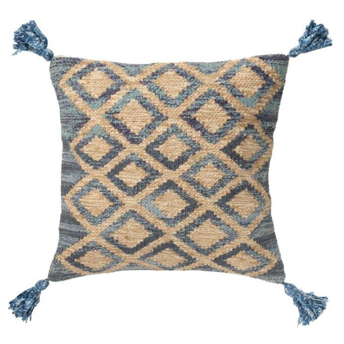 Paris Prix Coussin Déco en Jute  Losanges  45x45cm Naturel & Bleu