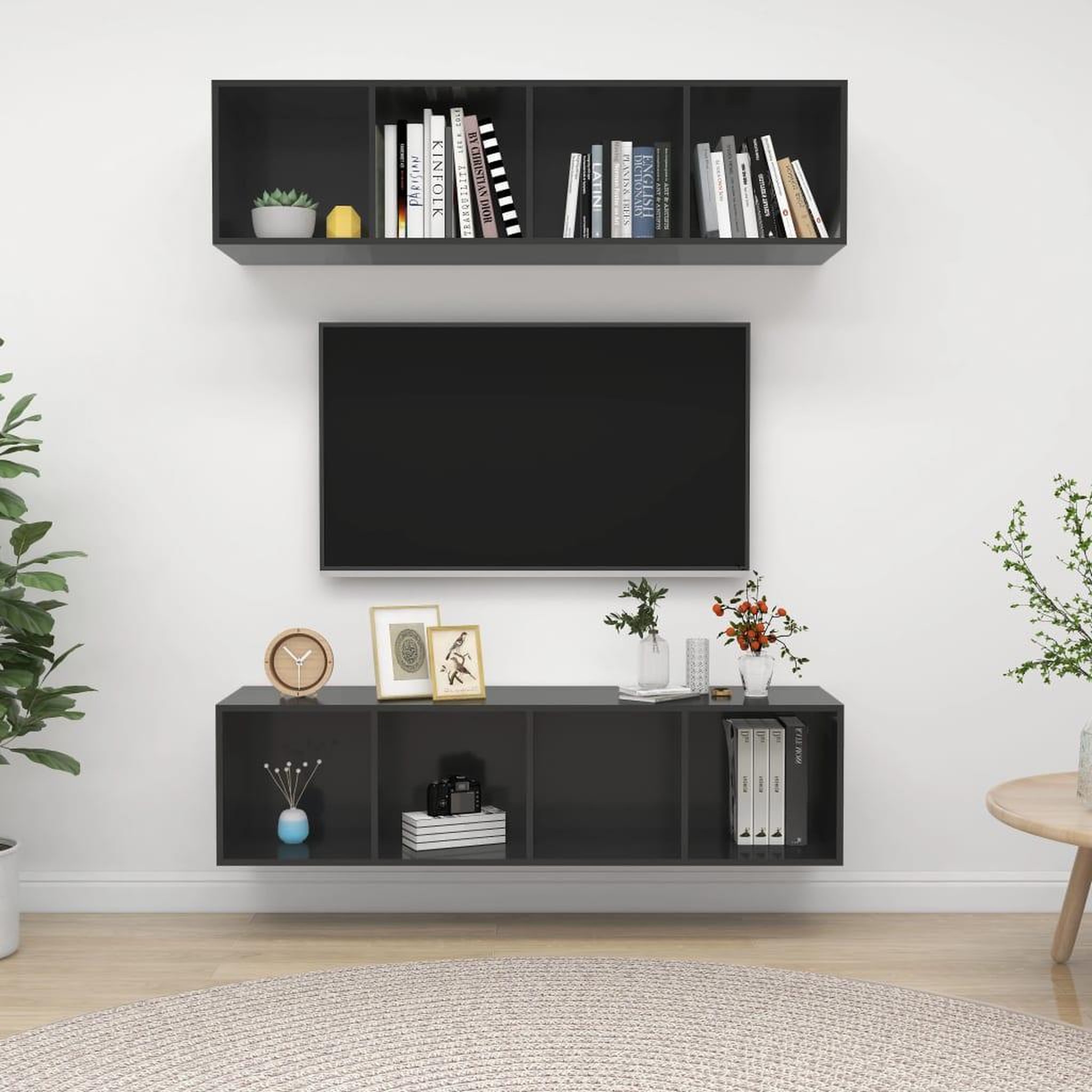 Voir la diapositive 1 : VIDAXL Meubles TV muraux 2 pcs Gris brillant Bois d'ingenierie