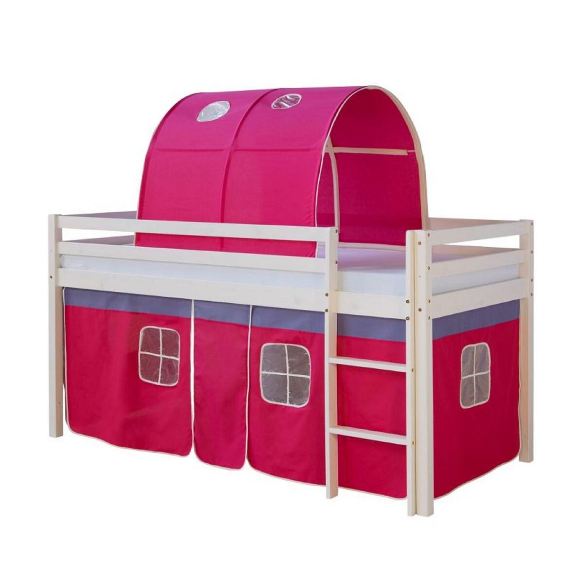 HomeStyle4U Lit avec rideaux et tunnel rose avec sommier