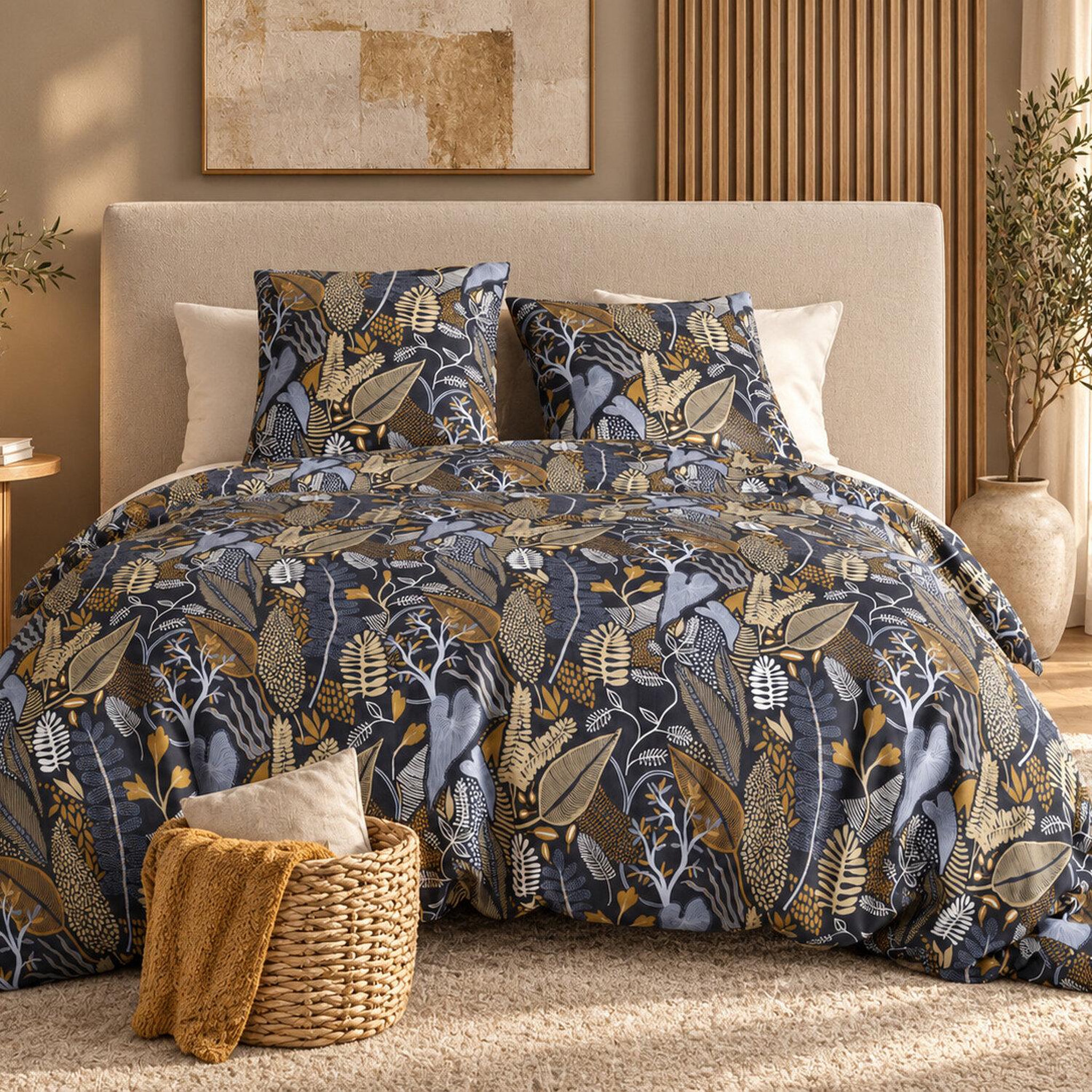Voir la diapositive 1 : ATELIER DU COTON Parure housse de couette imprimée 100% coton 57fils EMALI
