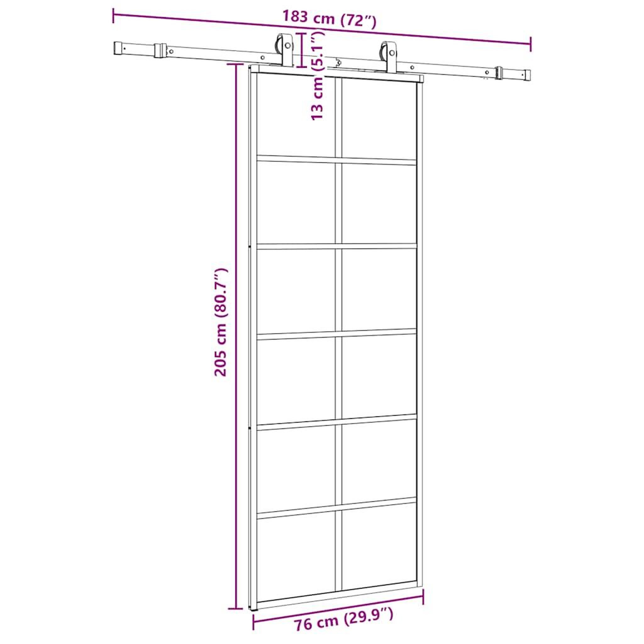 Voir la diapositive 6 : VIDAXL Porte coulissante kit de quincaillerie noir 76x205 cm verre ESG