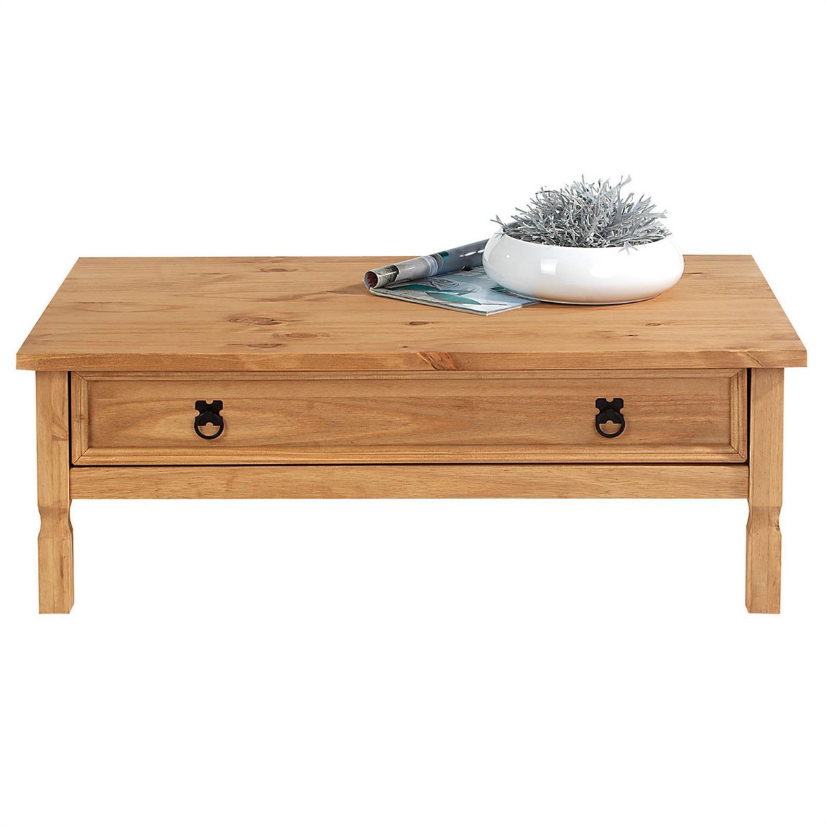 IDIMEX Table basse en pin TEQUILA style mexicain, avec 1 tiroir, finition teintée/cirée