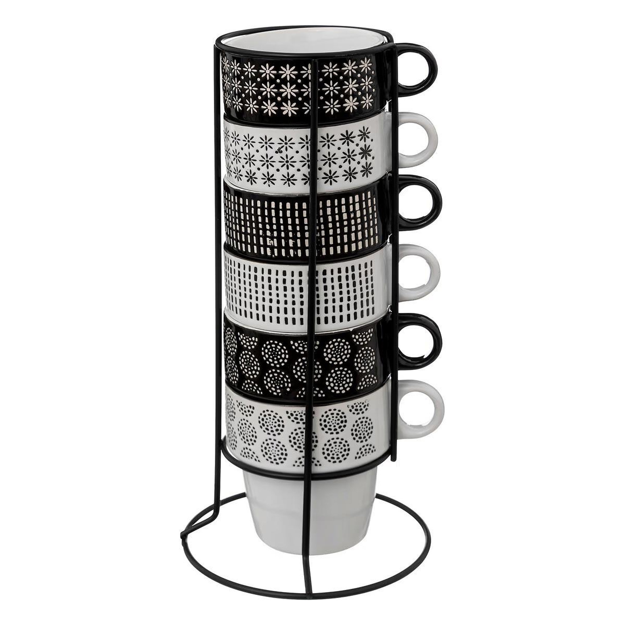 SECRET DE GOURMET Lot de 6 mugs sur rack  ethnik  26cl noir & blanc